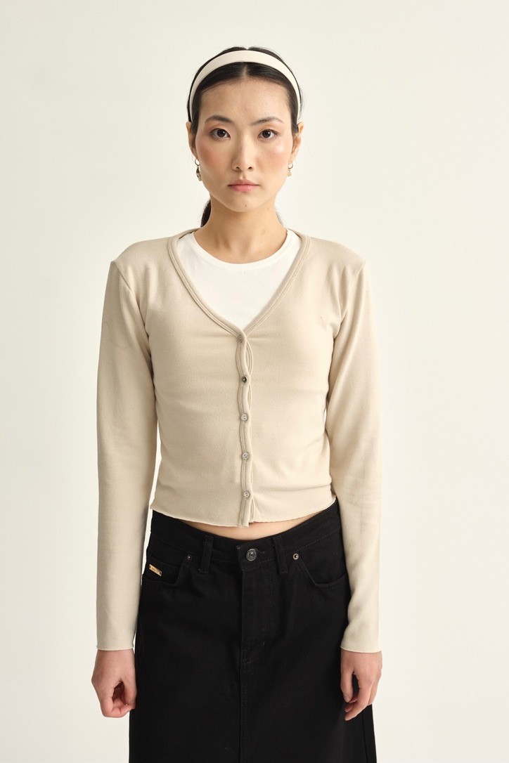 Soft textured cardigan - pale oak