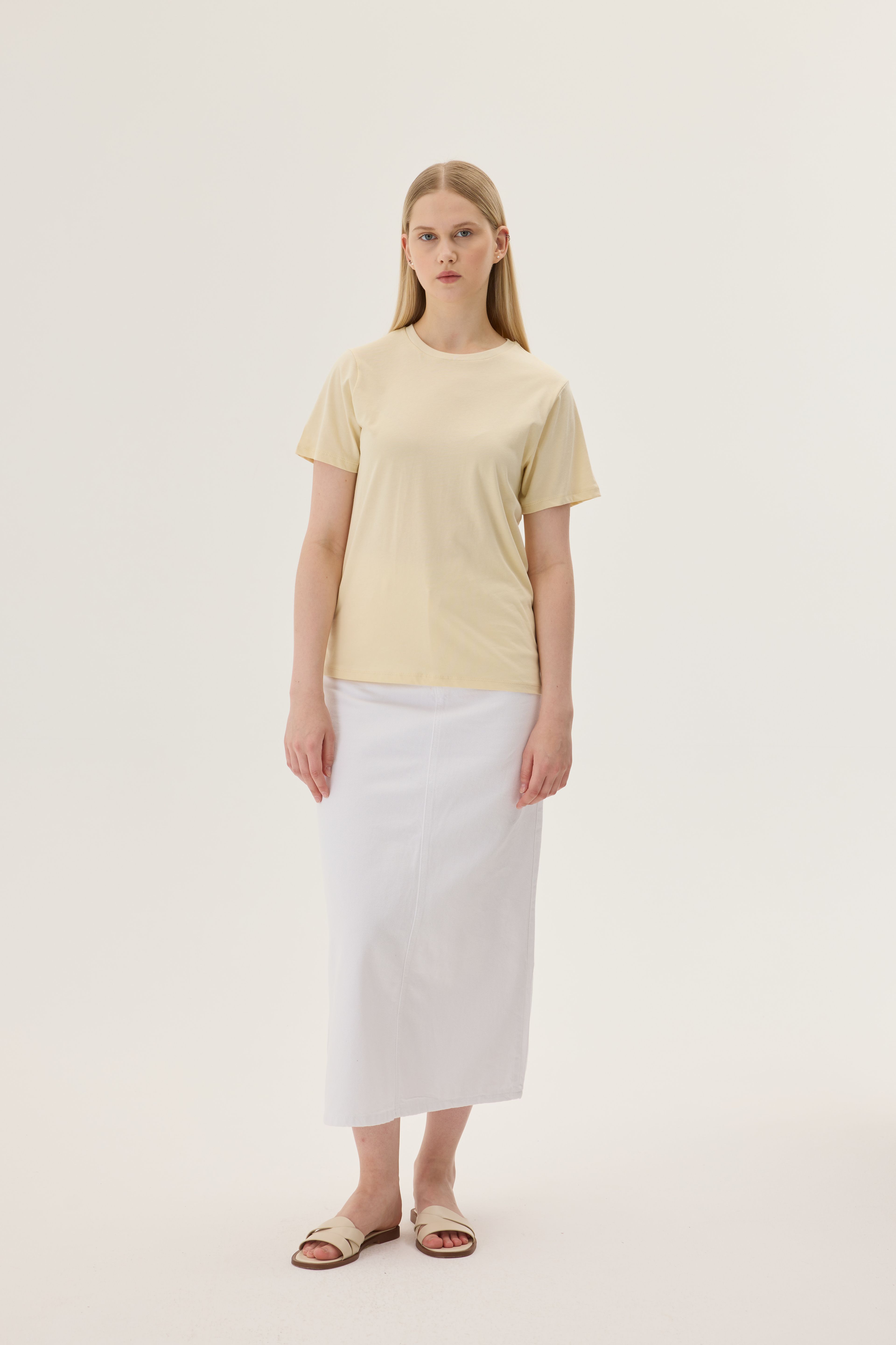 Basic Bisiklet Yaka T-shirt - cornsilk