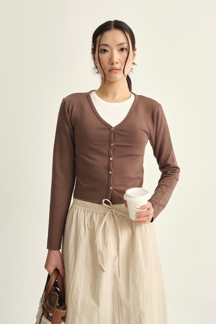 Soft textured cardigan - cocoa