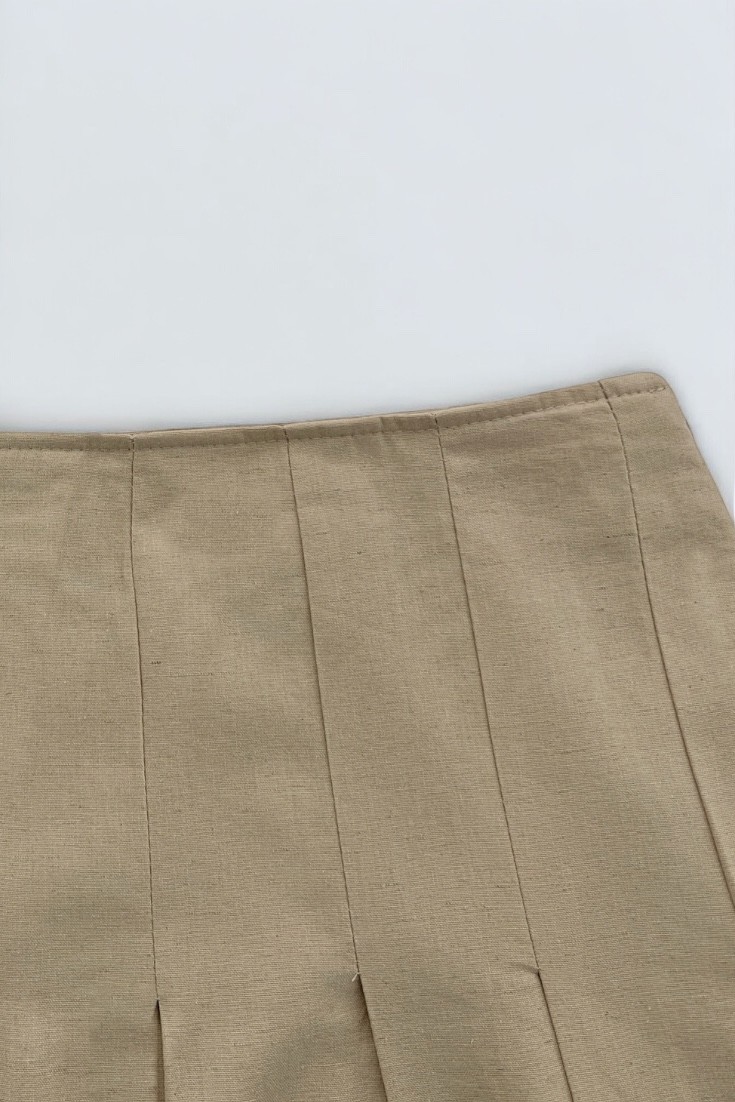 %100 Keten pileli etek - milk beige