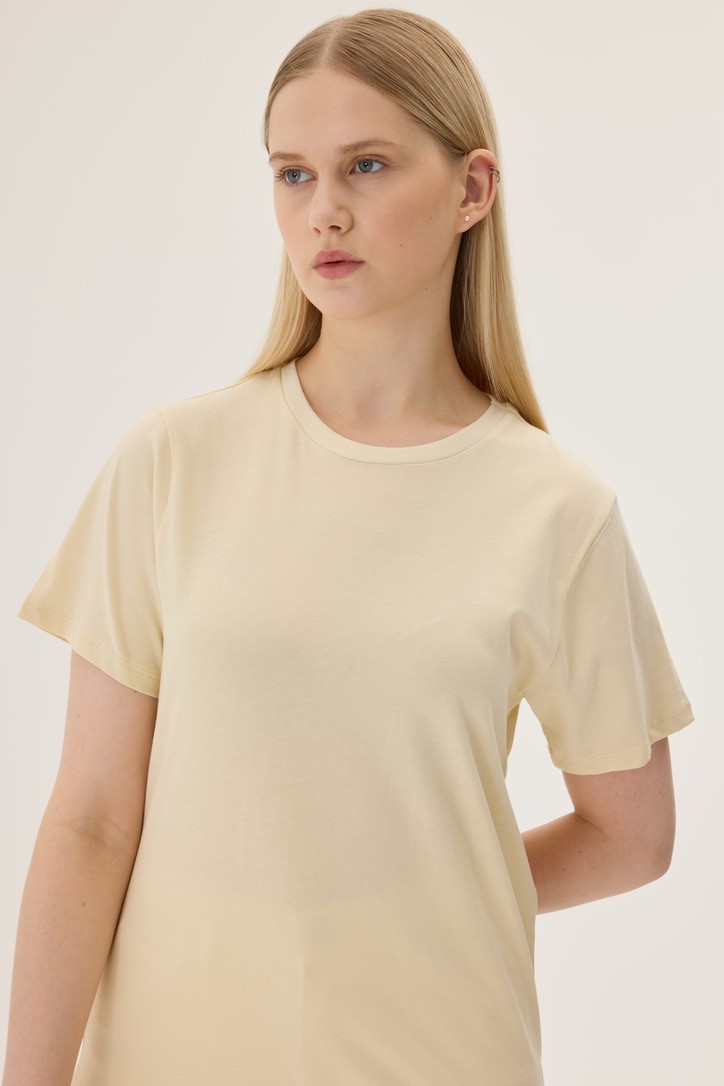Basic Bisiklet Yaka T-shirt - cornsilk