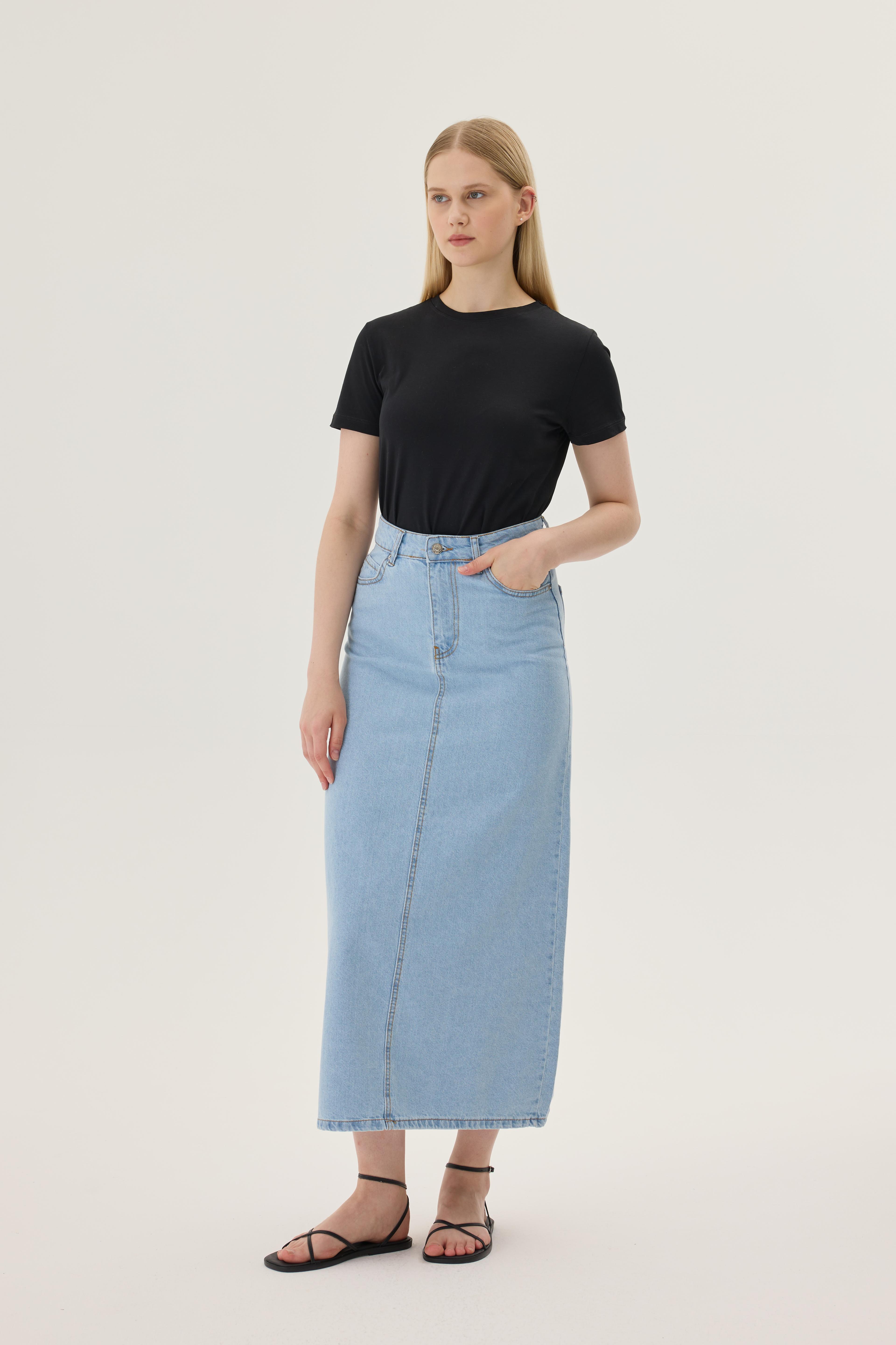 Classic Denim Skirt - ice blue