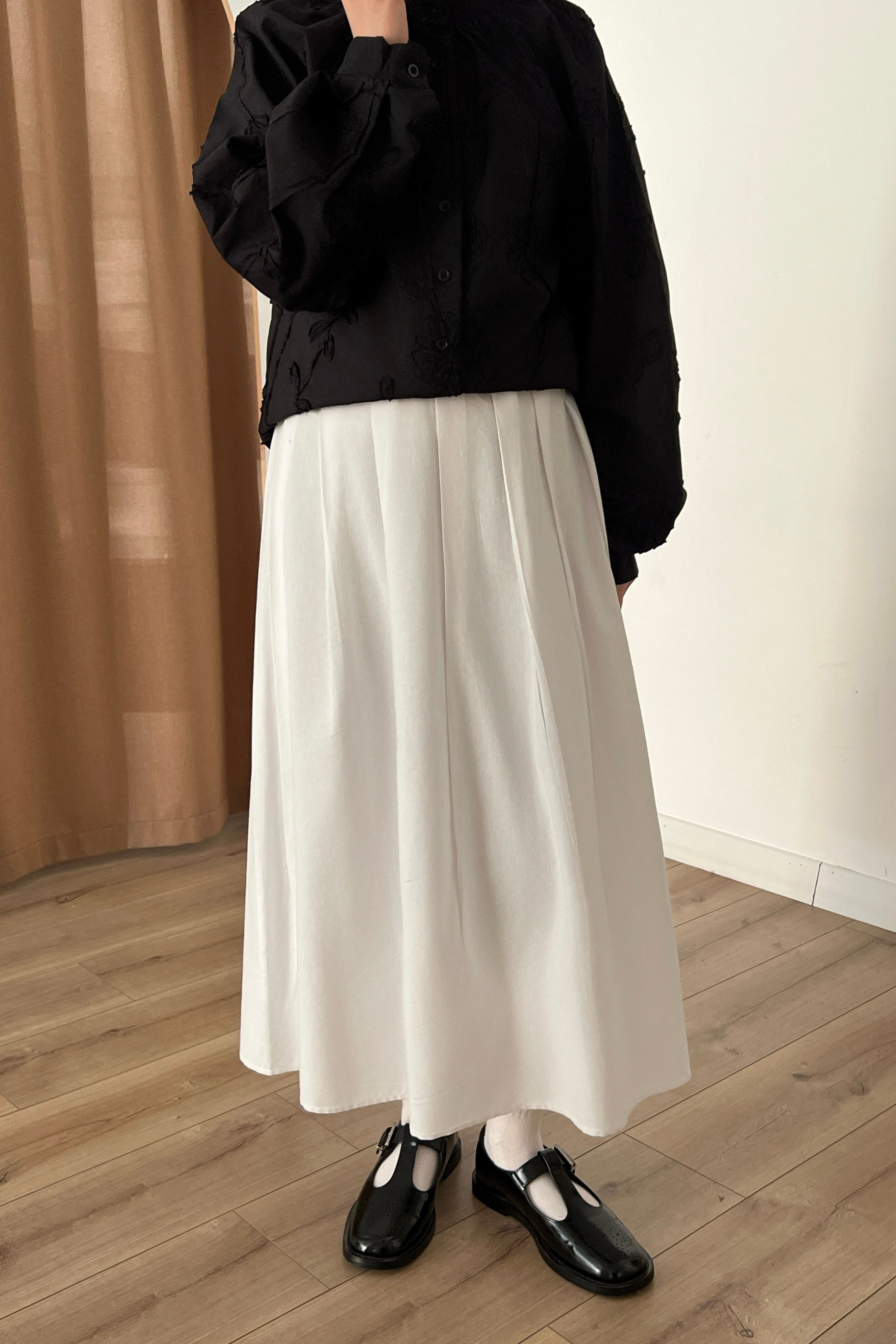%100 Keten pileli etek - pure white