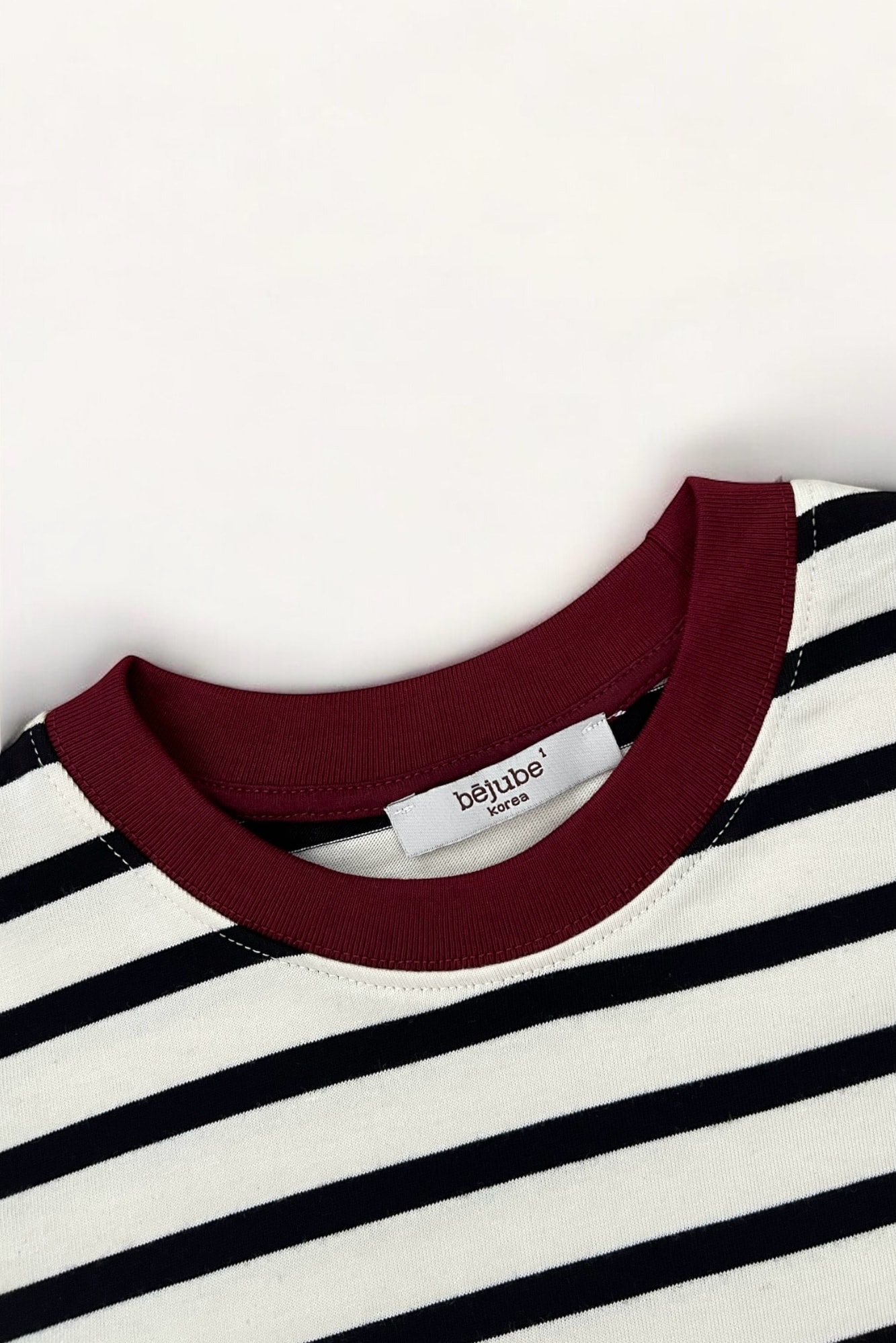 Pamuklu Kalın Çizgili T–shirt - burgundy