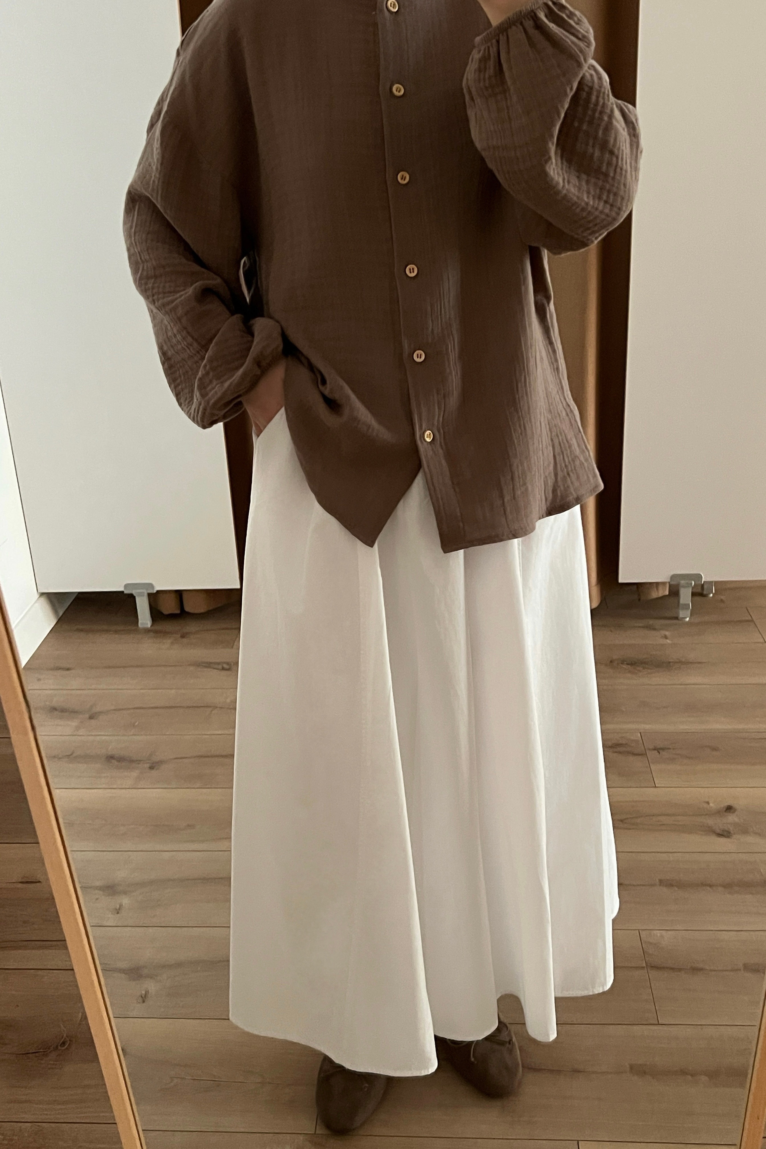 Parçalı Poplin Etek  - white