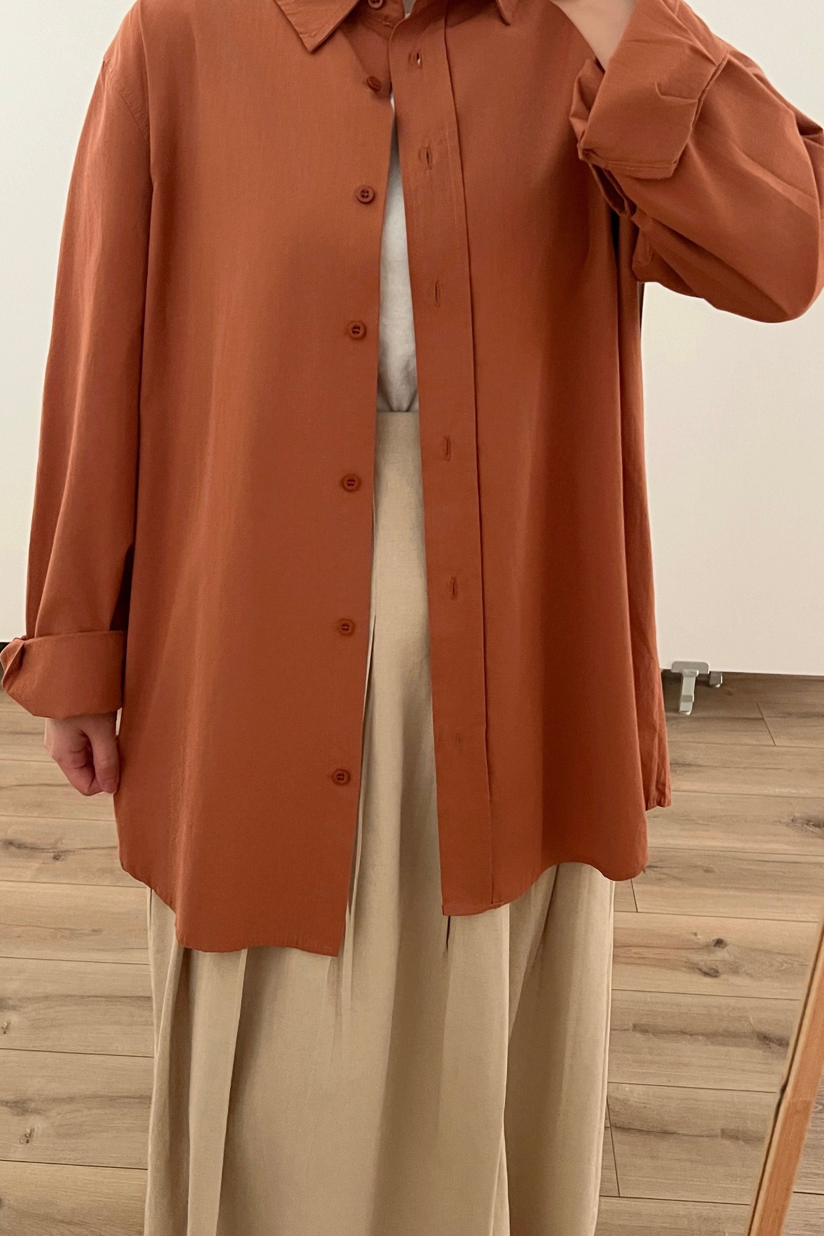%100 pamuklu poplin gömlek  - brunt orange