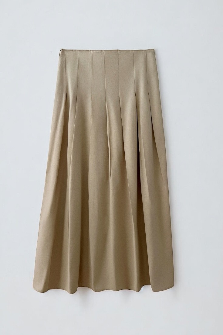 %100 Keten pileli etek - milk beige