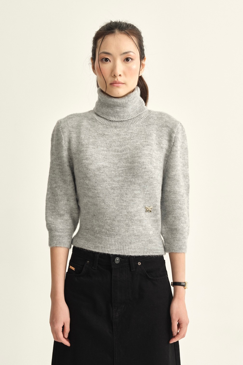 Turtleneck Half Sleeve Sweater - titanium