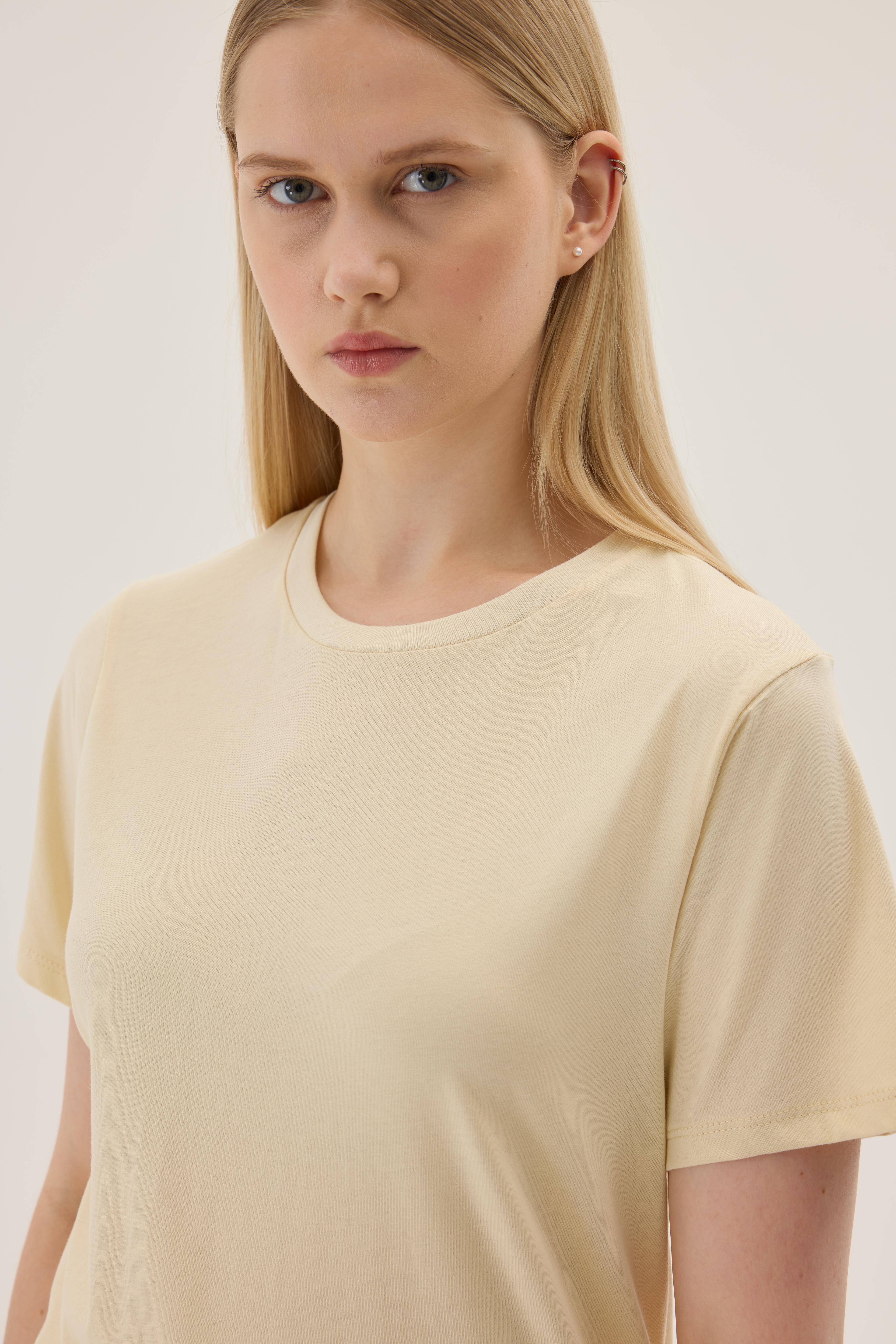 Basic Bisiklet Yaka T-shirt - cornsilk