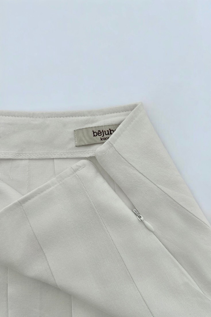 %100 Keten pileli etek - pure white