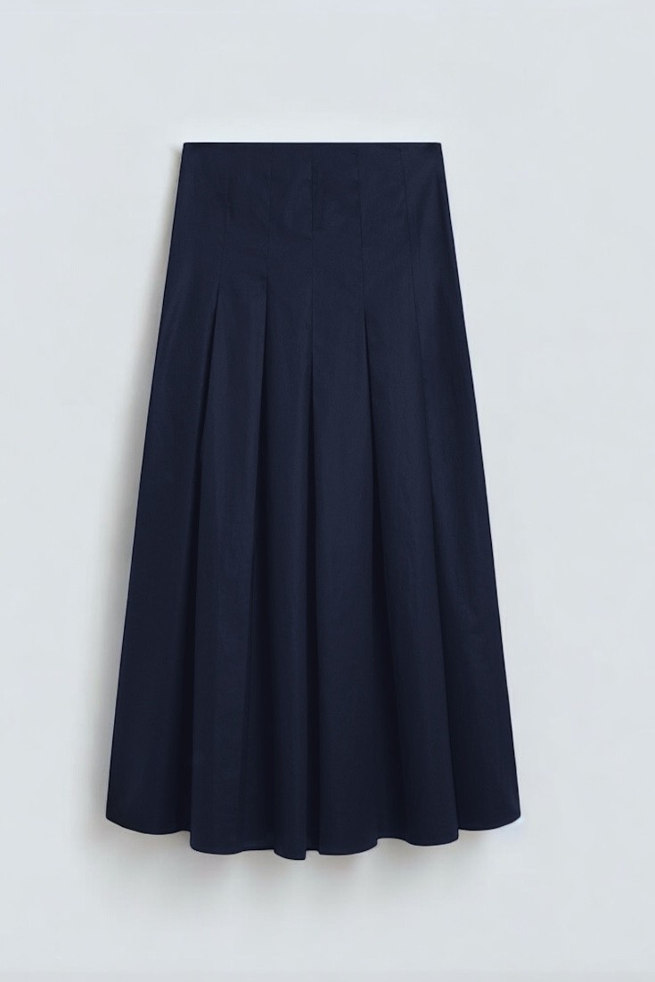%100 Keten pileli etek - deep navy