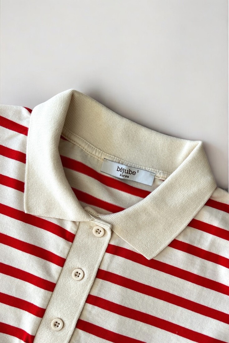 Çizgili polo yaka t-shirt - red-cream