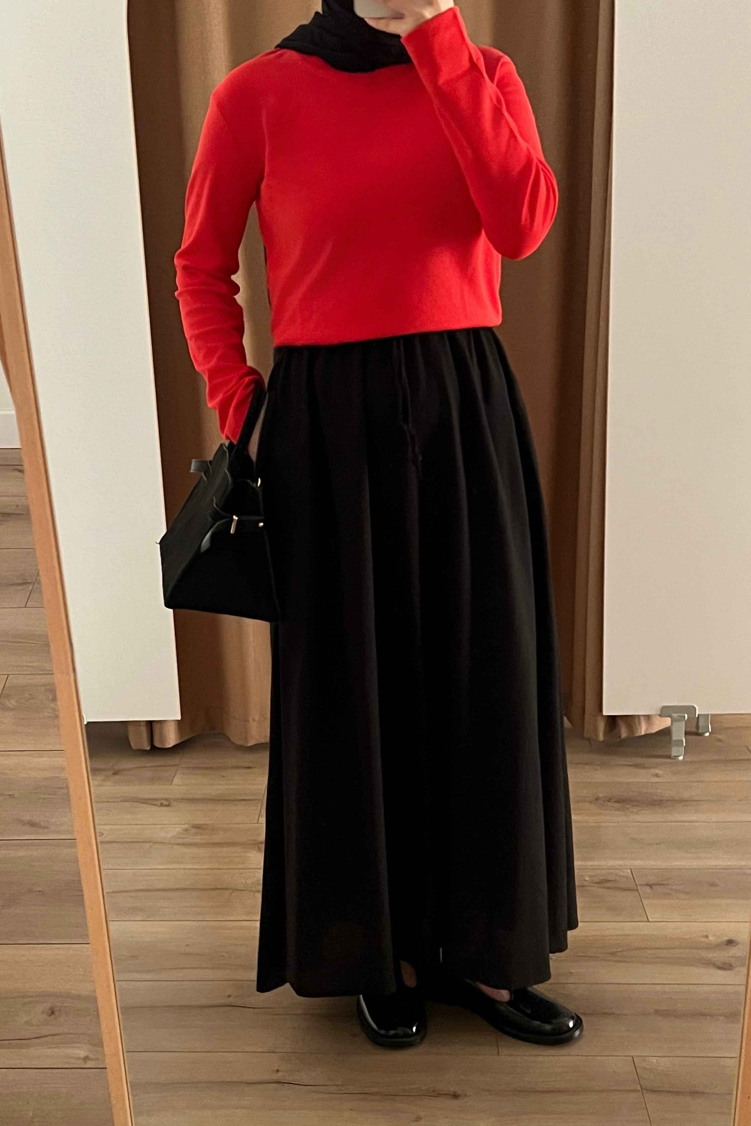Keten bağcıklı etek  - black