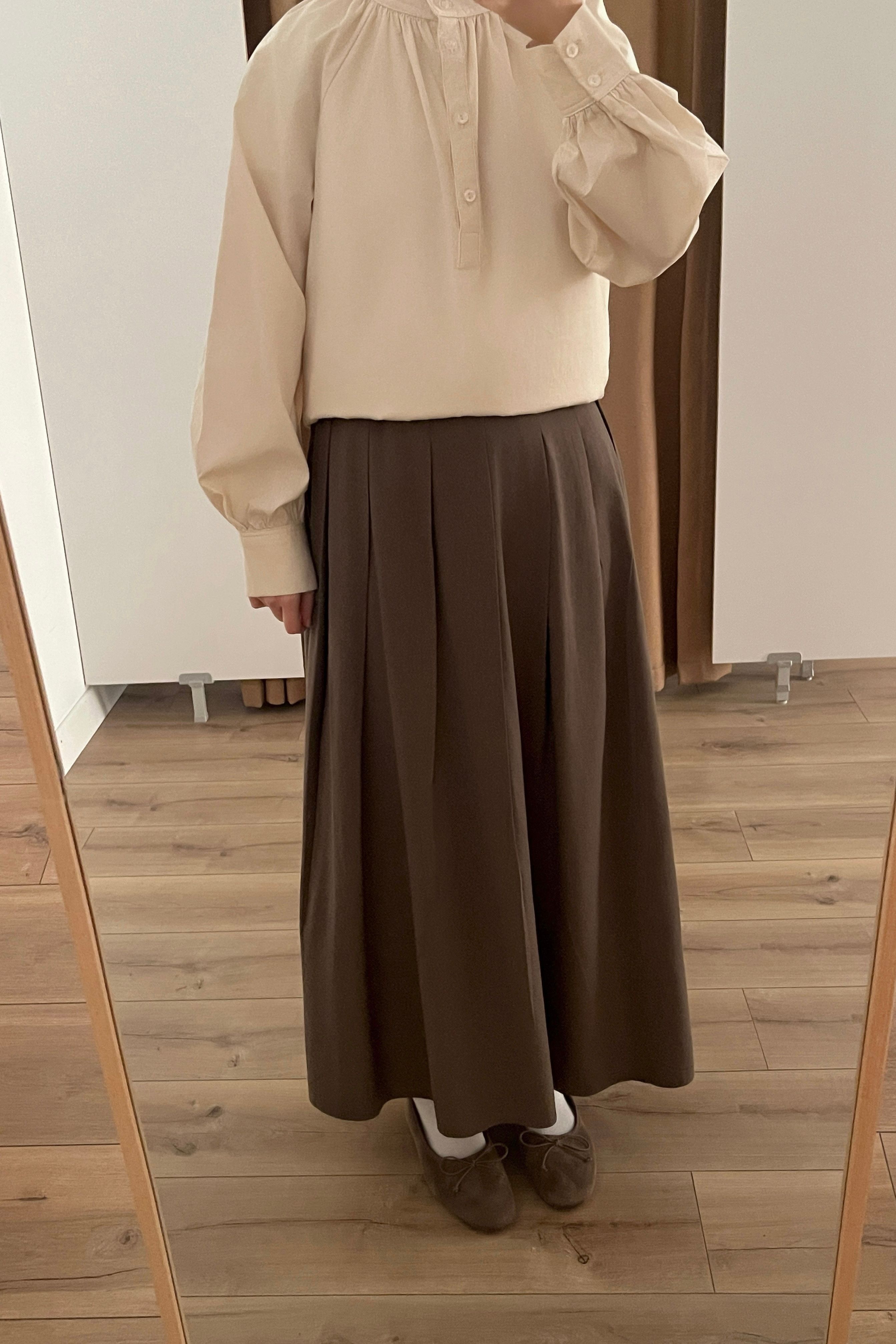 %100 Keten pileli etek - brown