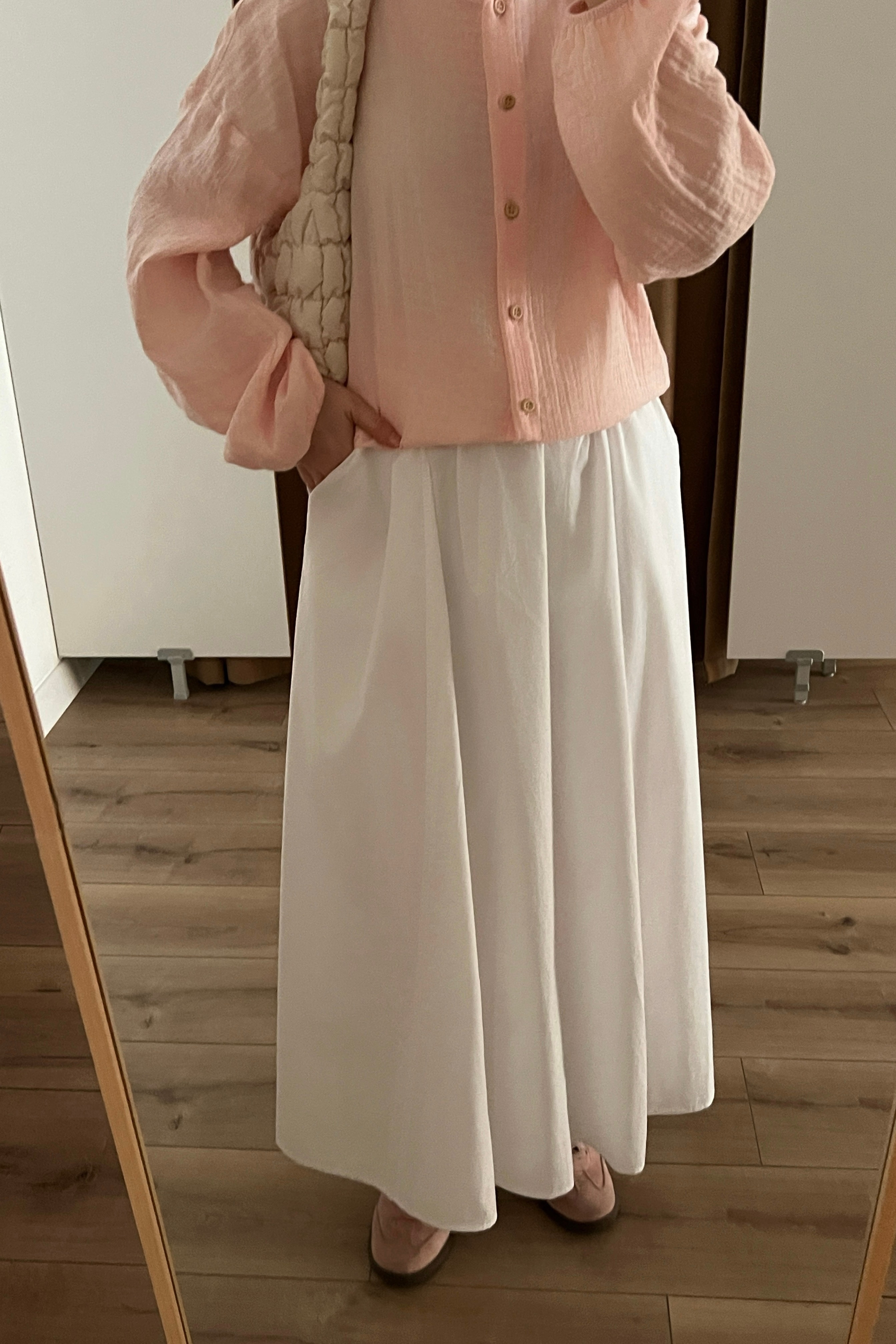 Ahşap düğmeli müslin gömlek  - pale pink