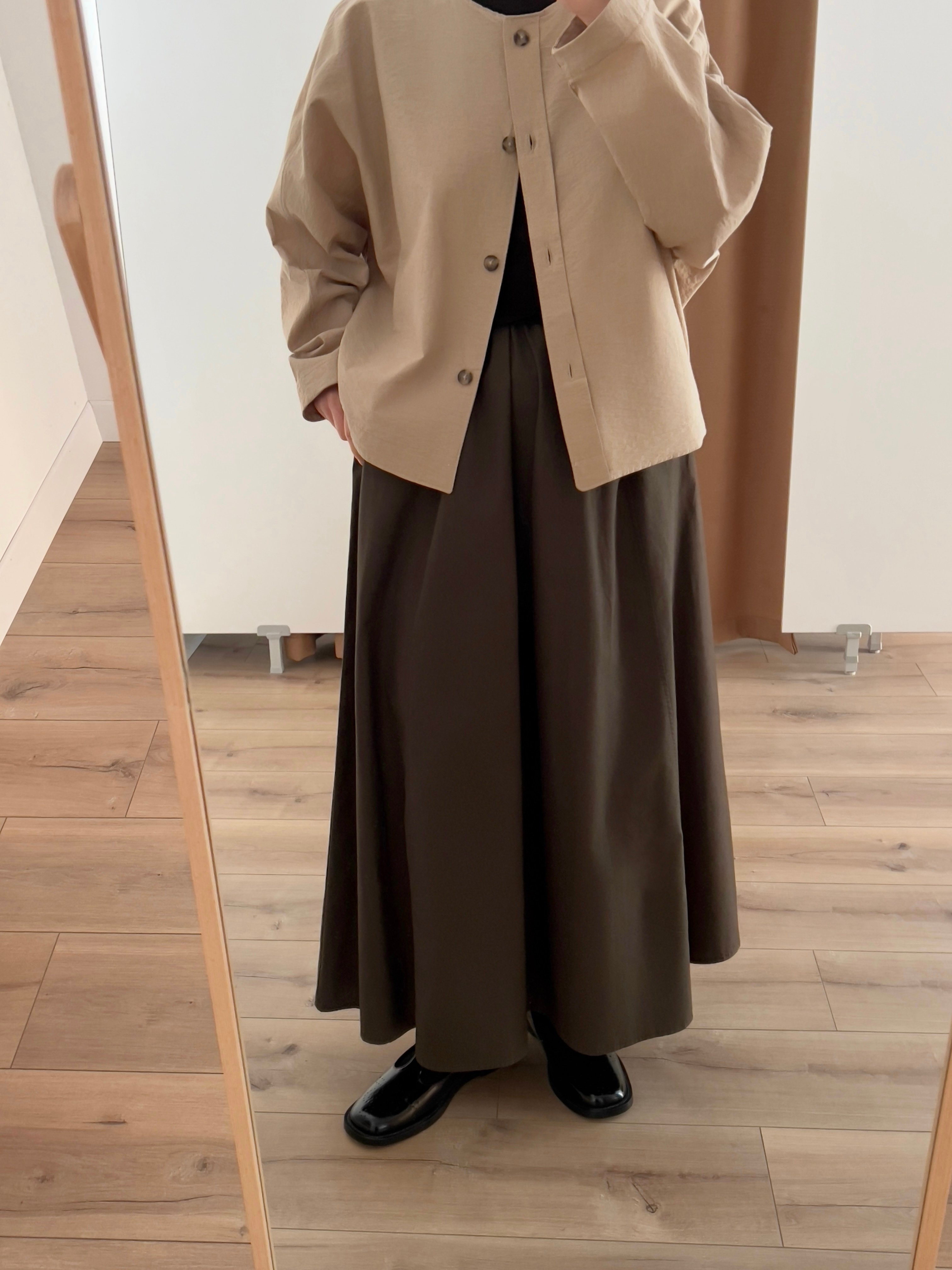 Parçalı Poplin Etek  - olivewood