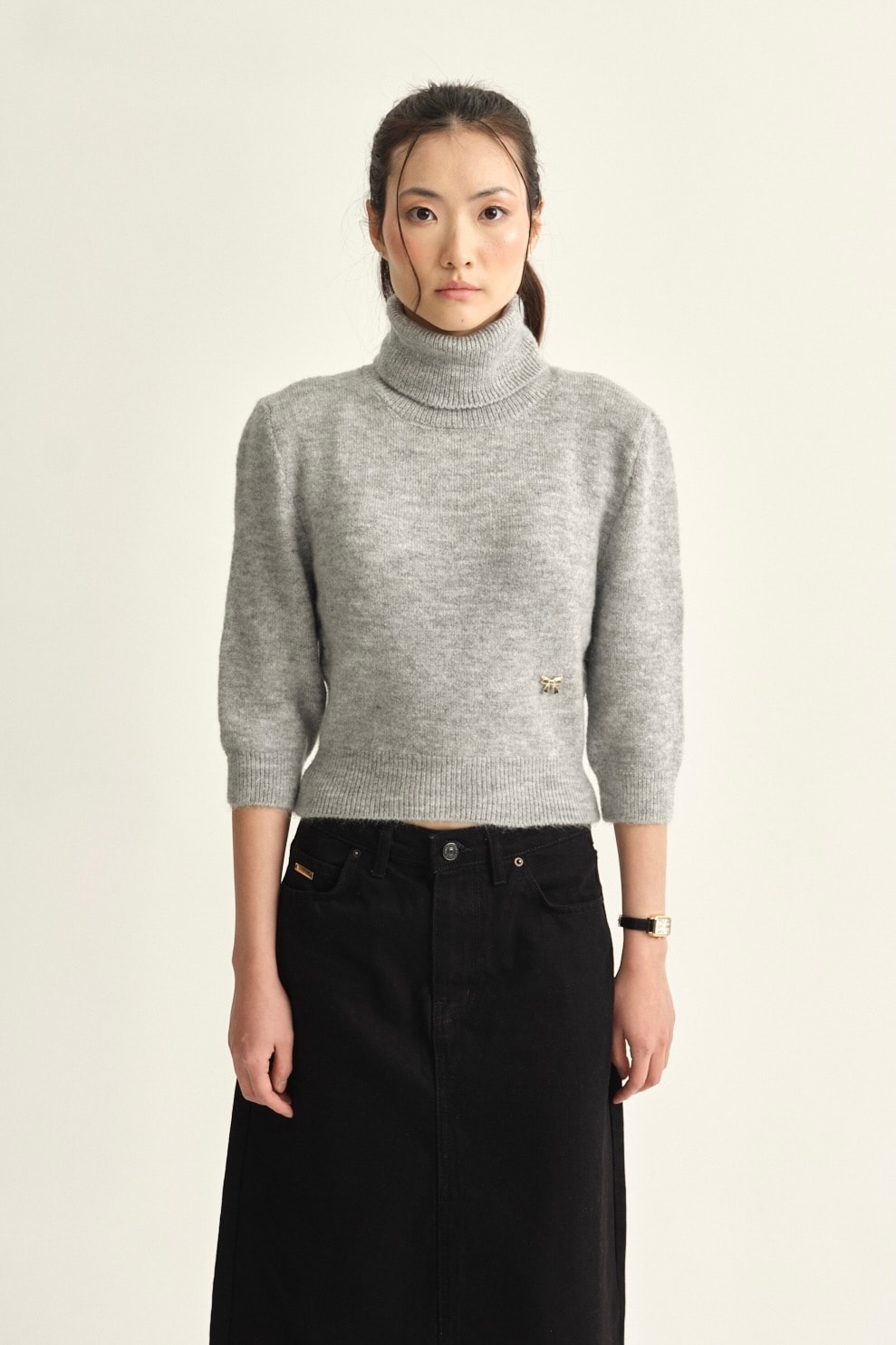 Turtleneck Half Sleeve Sweater - titanium