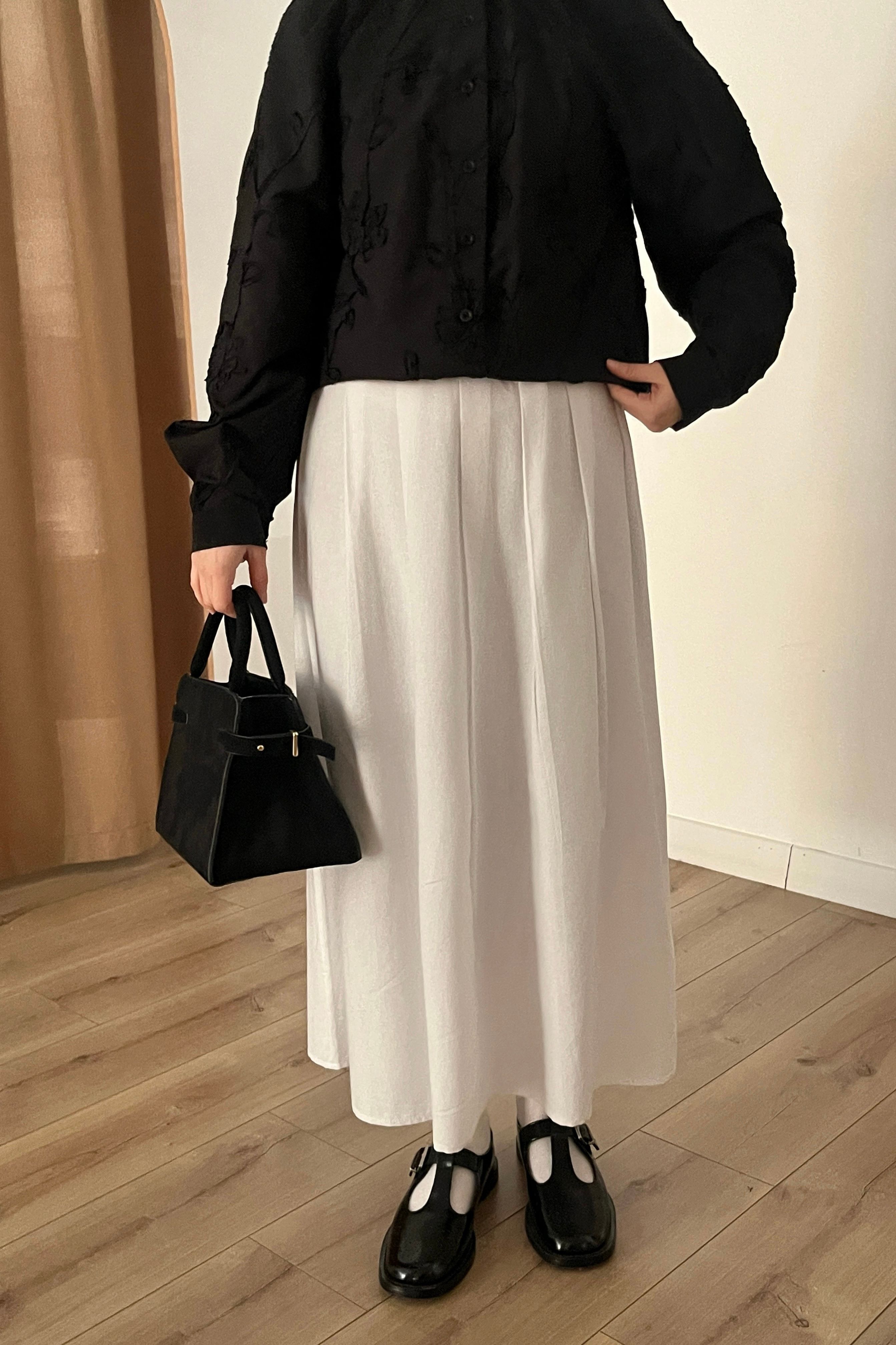 %100 Keten pileli etek - pure white