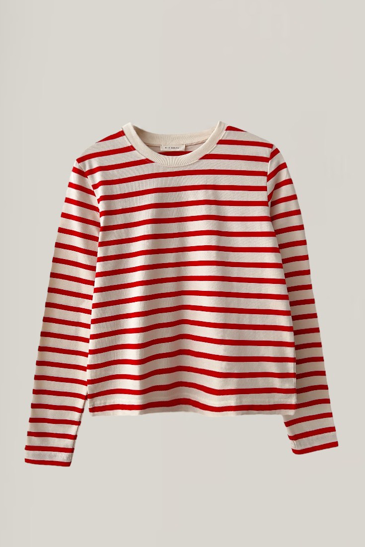 Pamuklu Kalın Çizgili T–shirt - red-cream