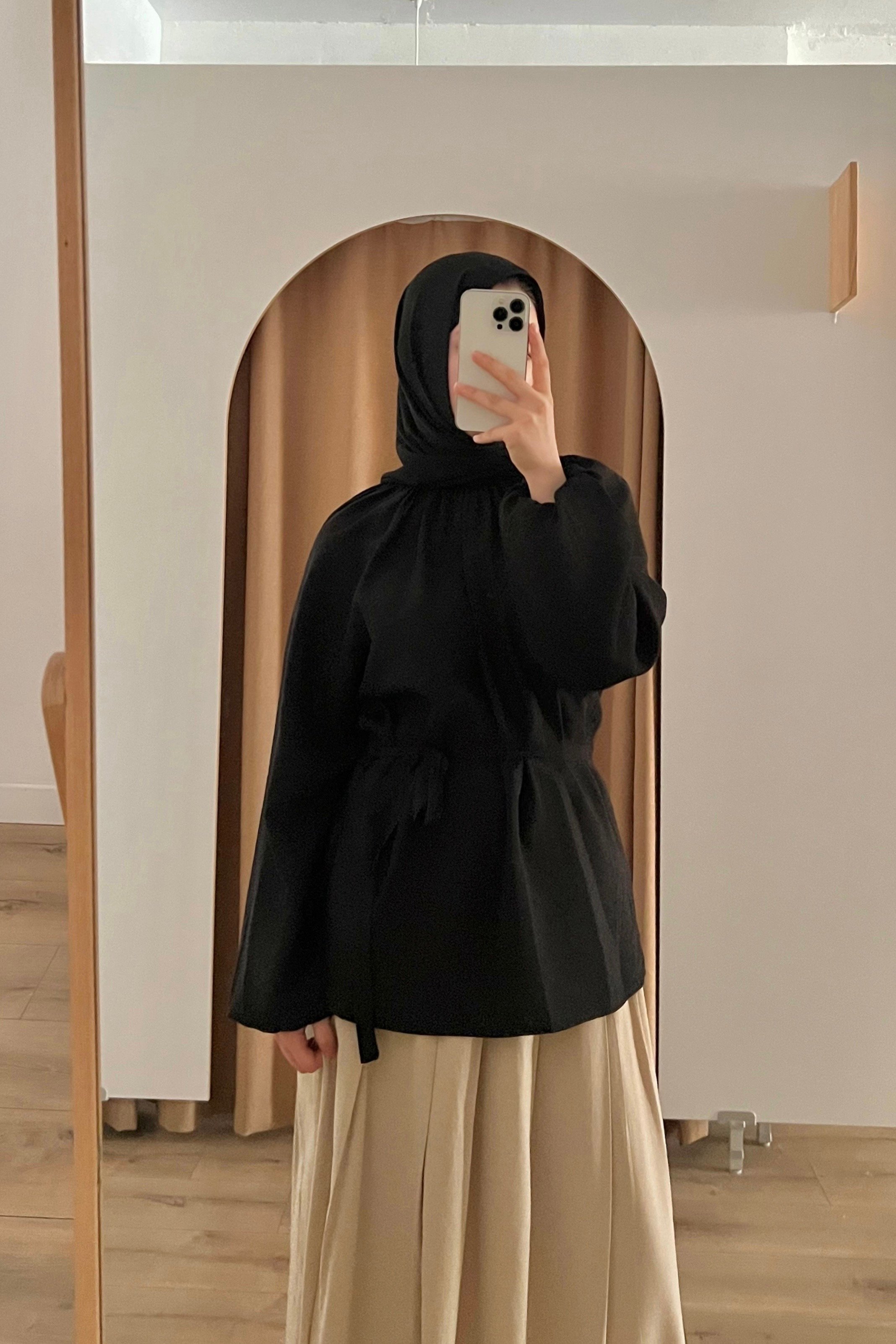 Dökümlü tensel bluz - black