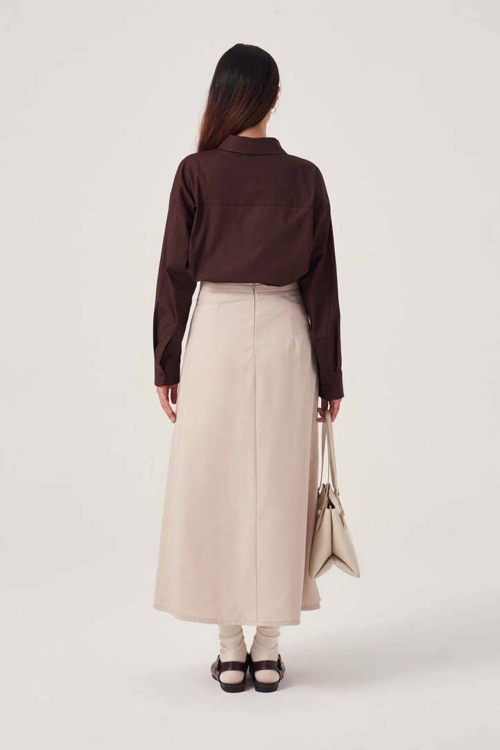 Yanı Pileli Etek - ivory beige