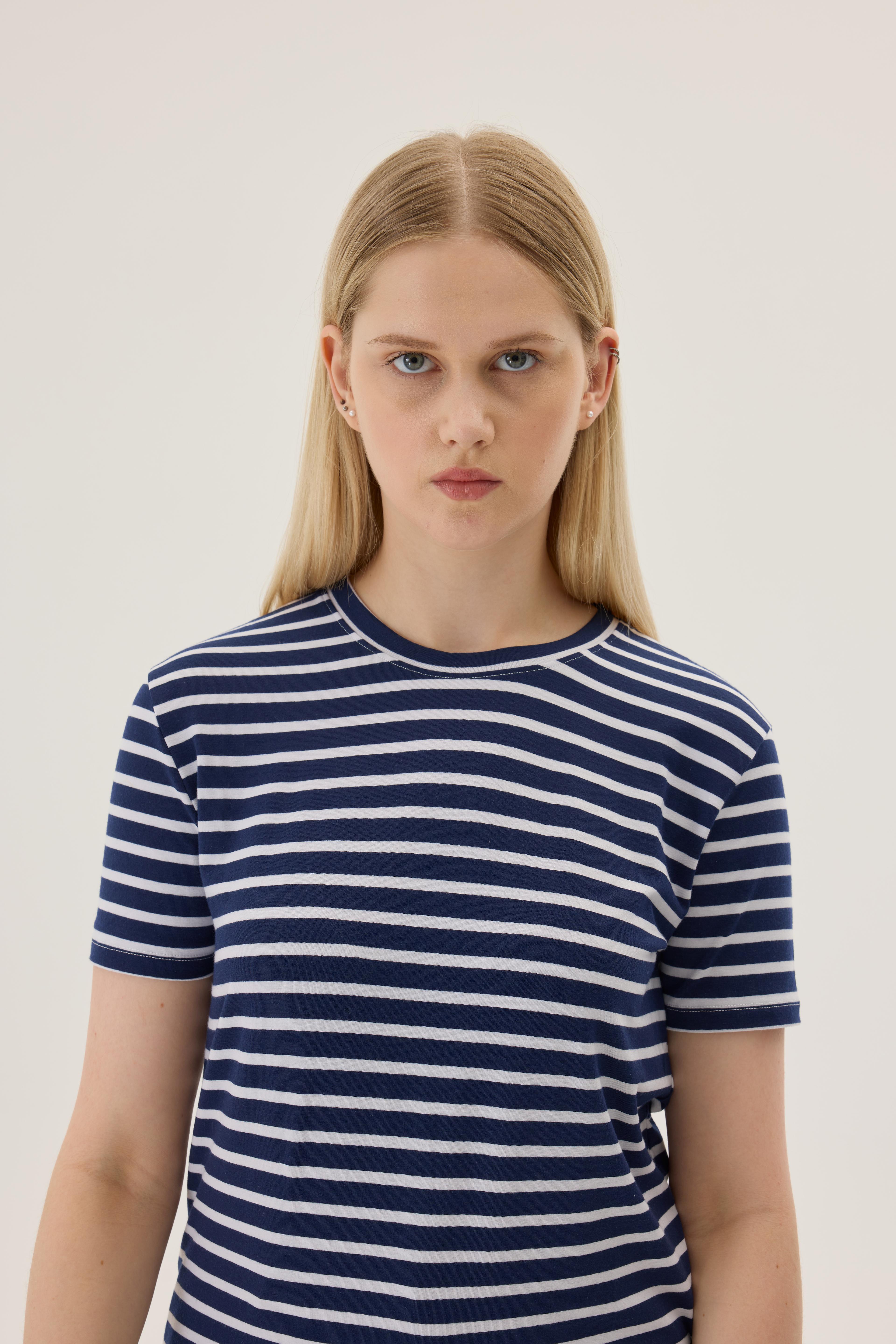 Çizgili Basic T-shirt - navy-white