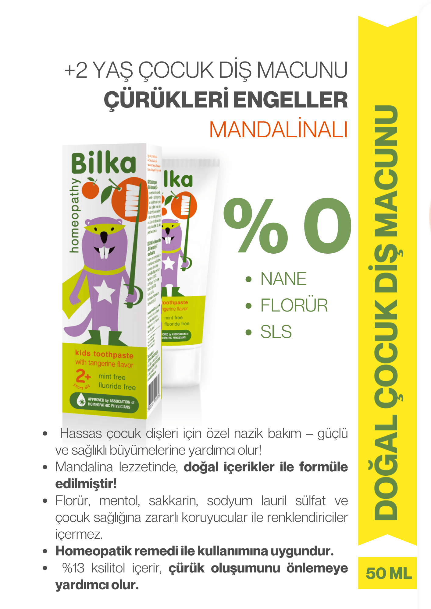 Homeopati Çocuk Diş Macunu 2+ MANDALİNA