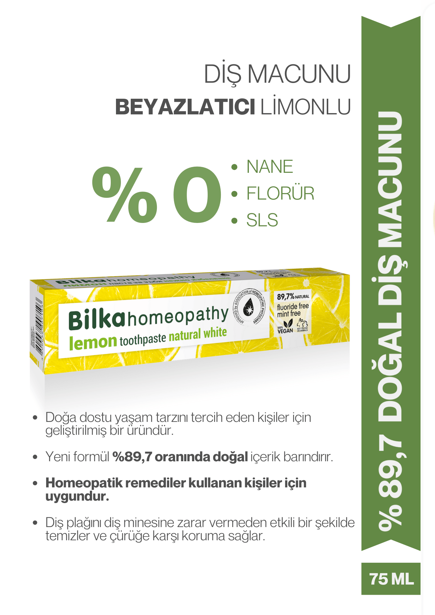 Homeopati Diş Macunu Natural White LİMONLU