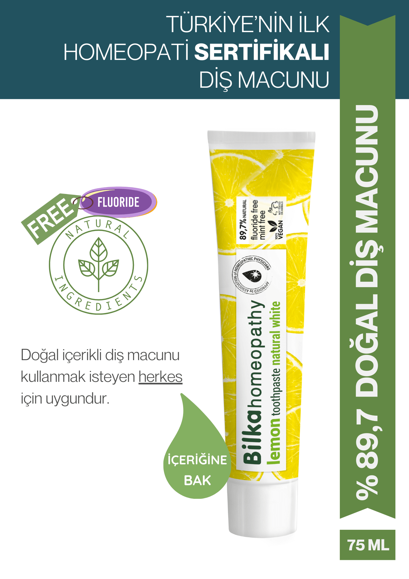 Homeopati Diş Macunu Natural White LİMONLU