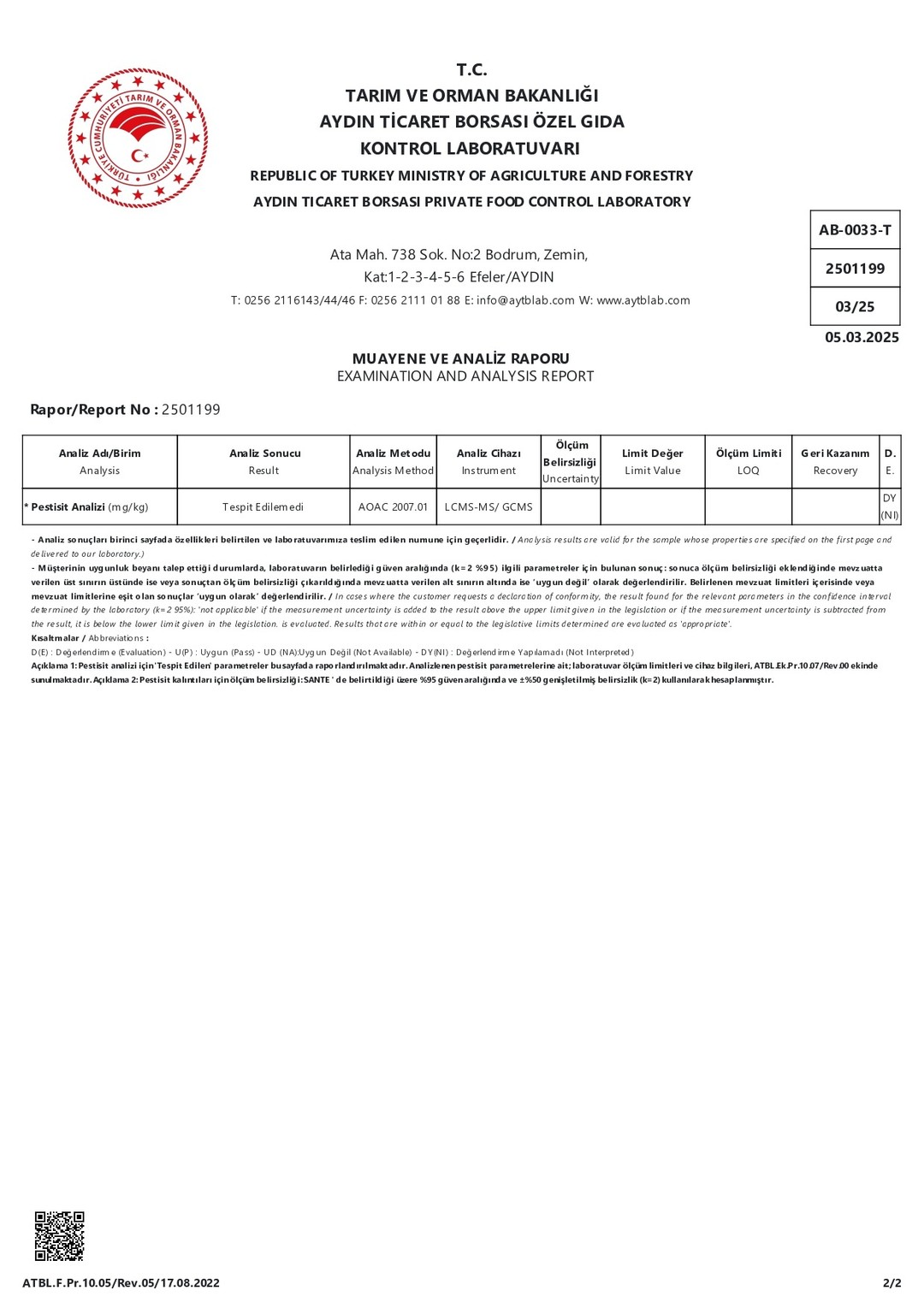 adalılar çiftliği enginar pestisit analizi