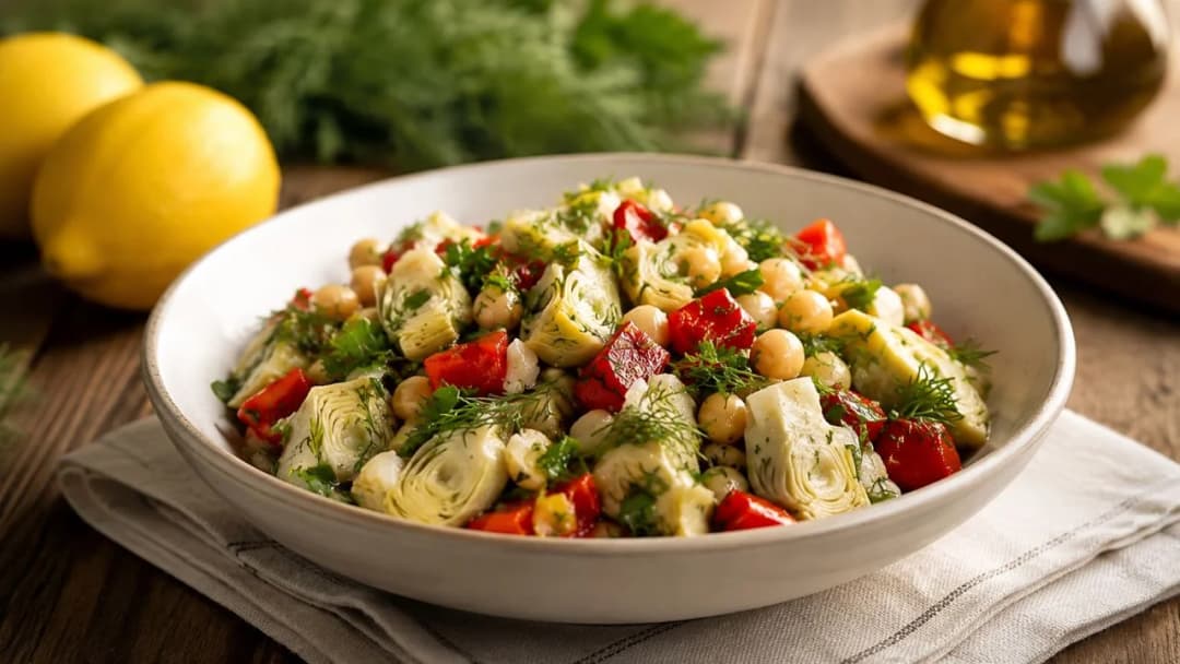Zeytinyağı, limon ve yeşilliklerle hazırlanan hafif enginar salatası