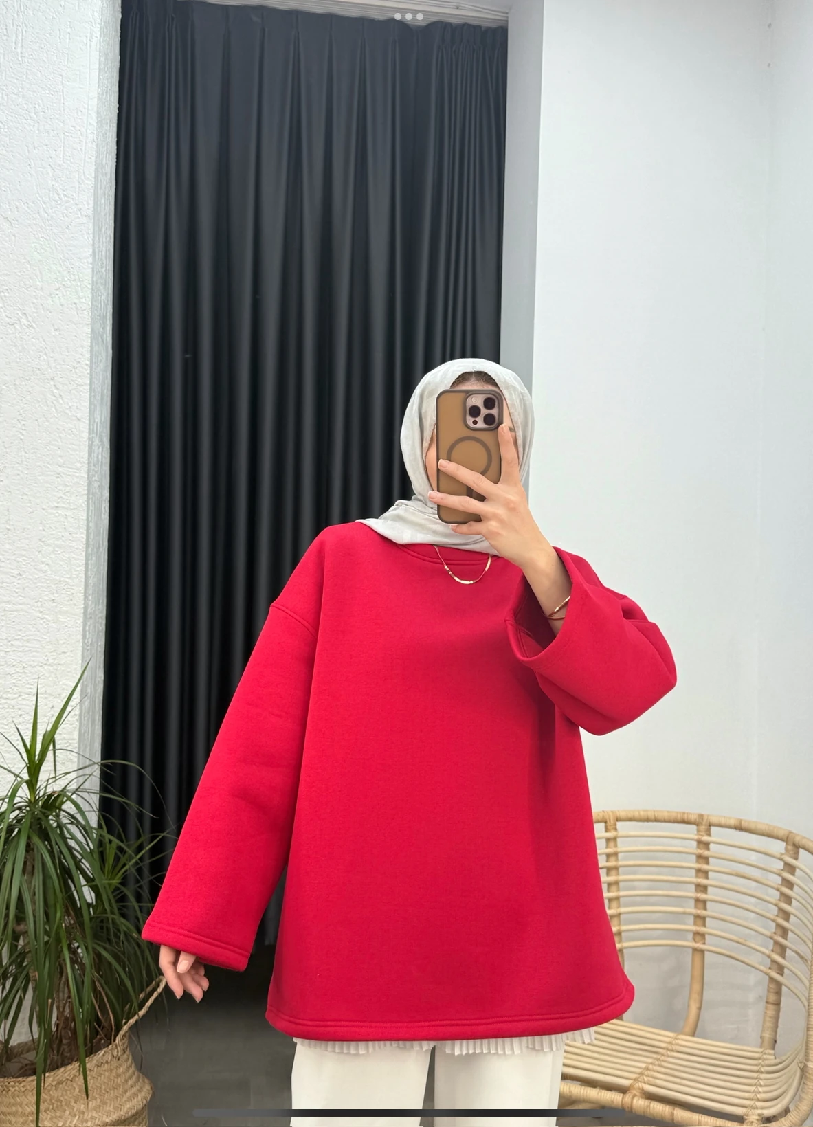Basic Oversize Sweatshirt - Kırmızı