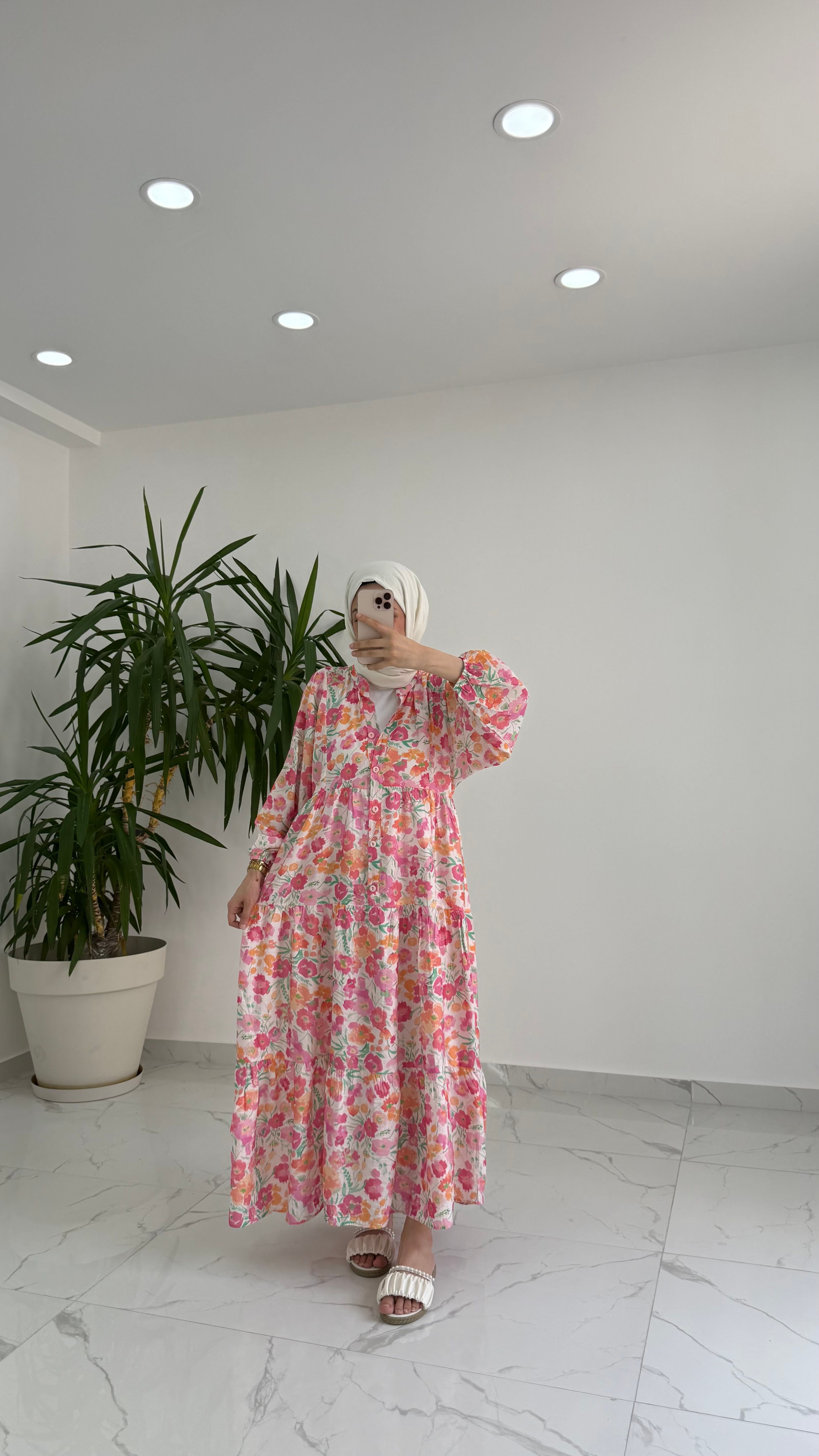 Harmony Çiçek Desenli Elbise  - Pembe