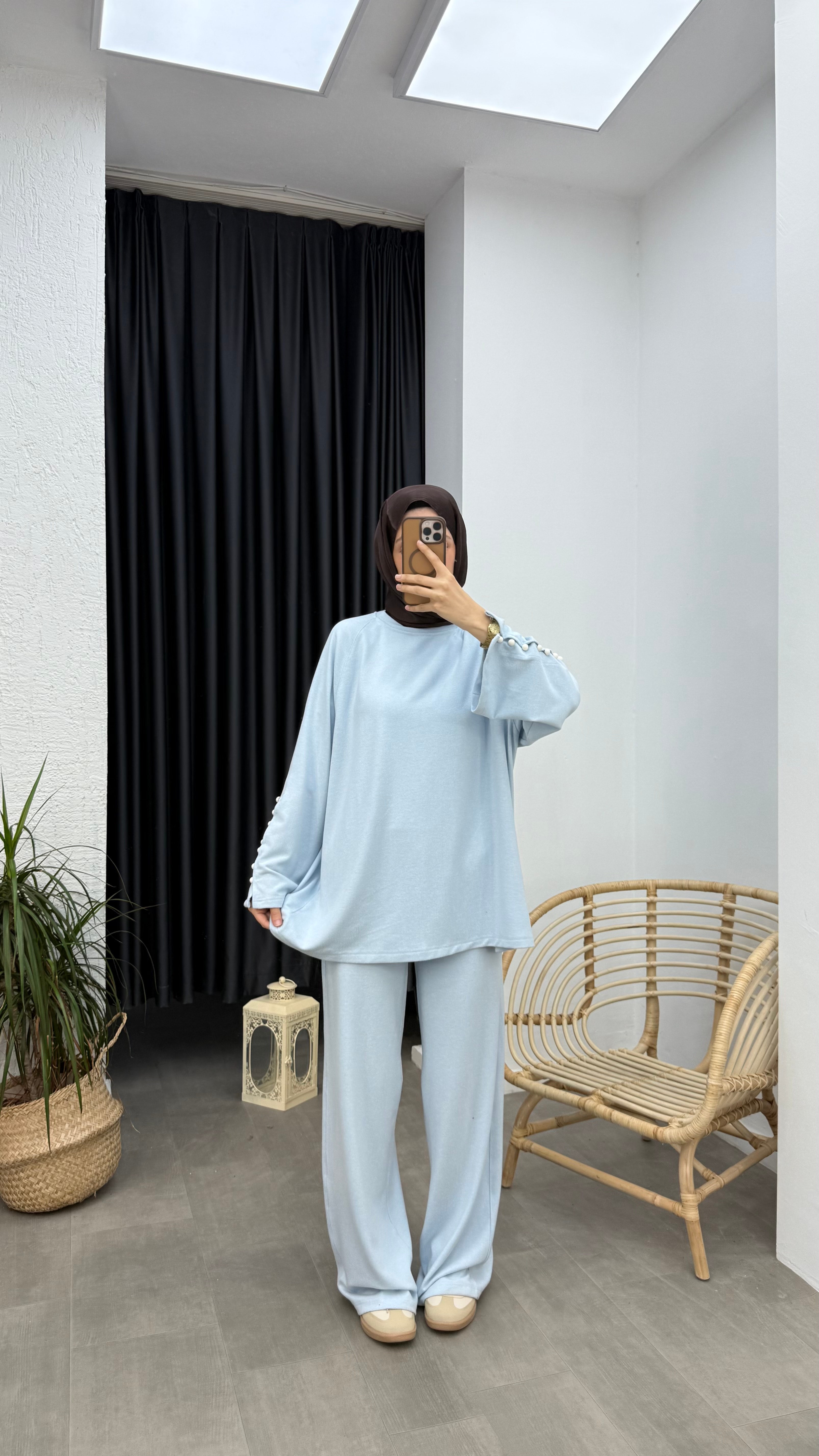 Lumina Kolları Düğmeli Takım - Mavi