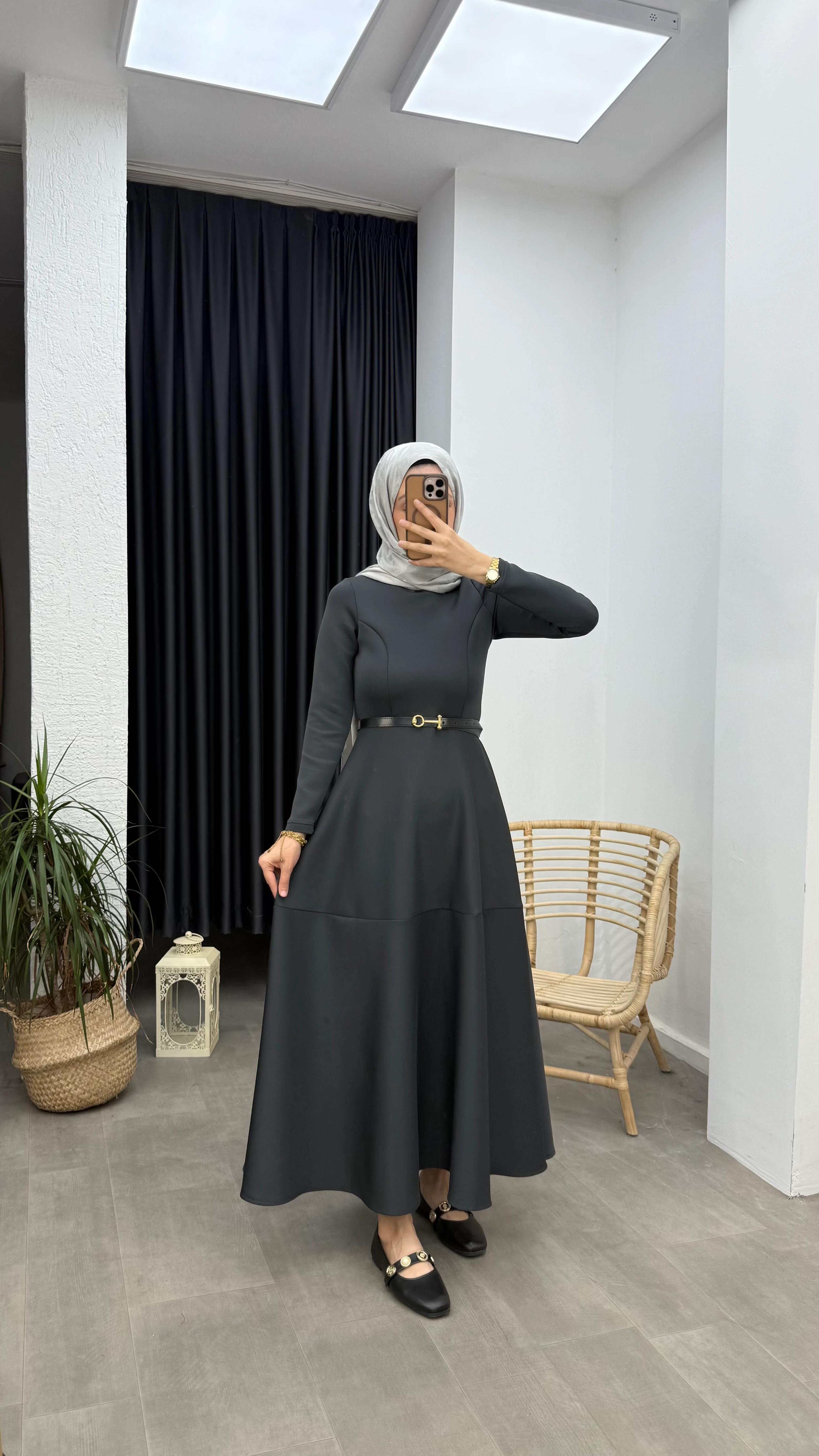 Puf Scuba Elbise - Antrasit