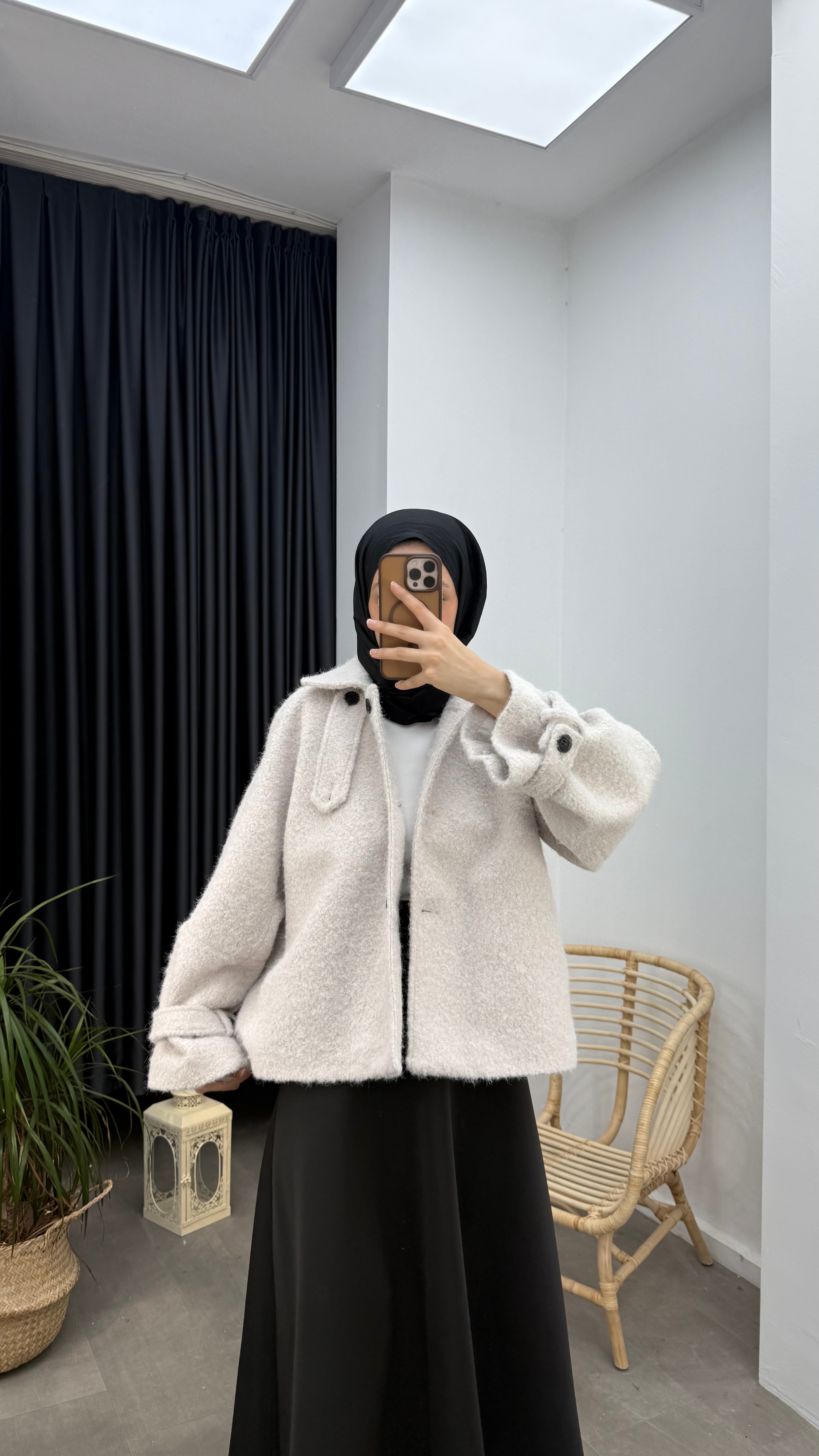 Premium Kırçıllı Kaşe Ceket - Krem