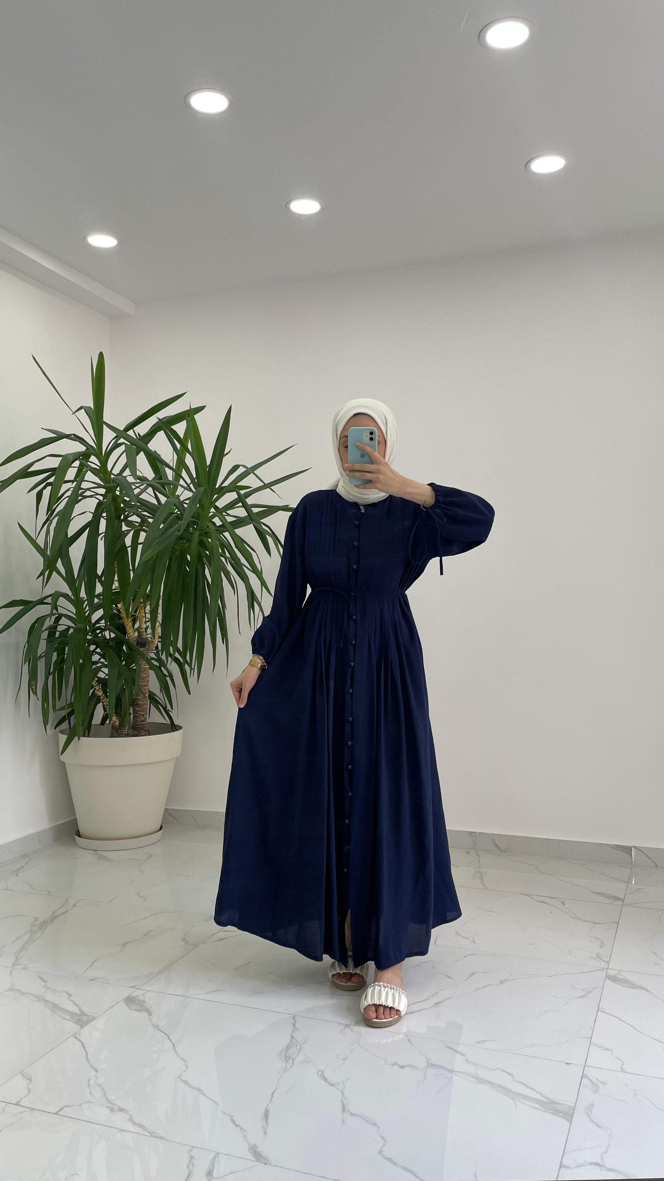 Polly Nervür Detaylı Elbise - Lacivert