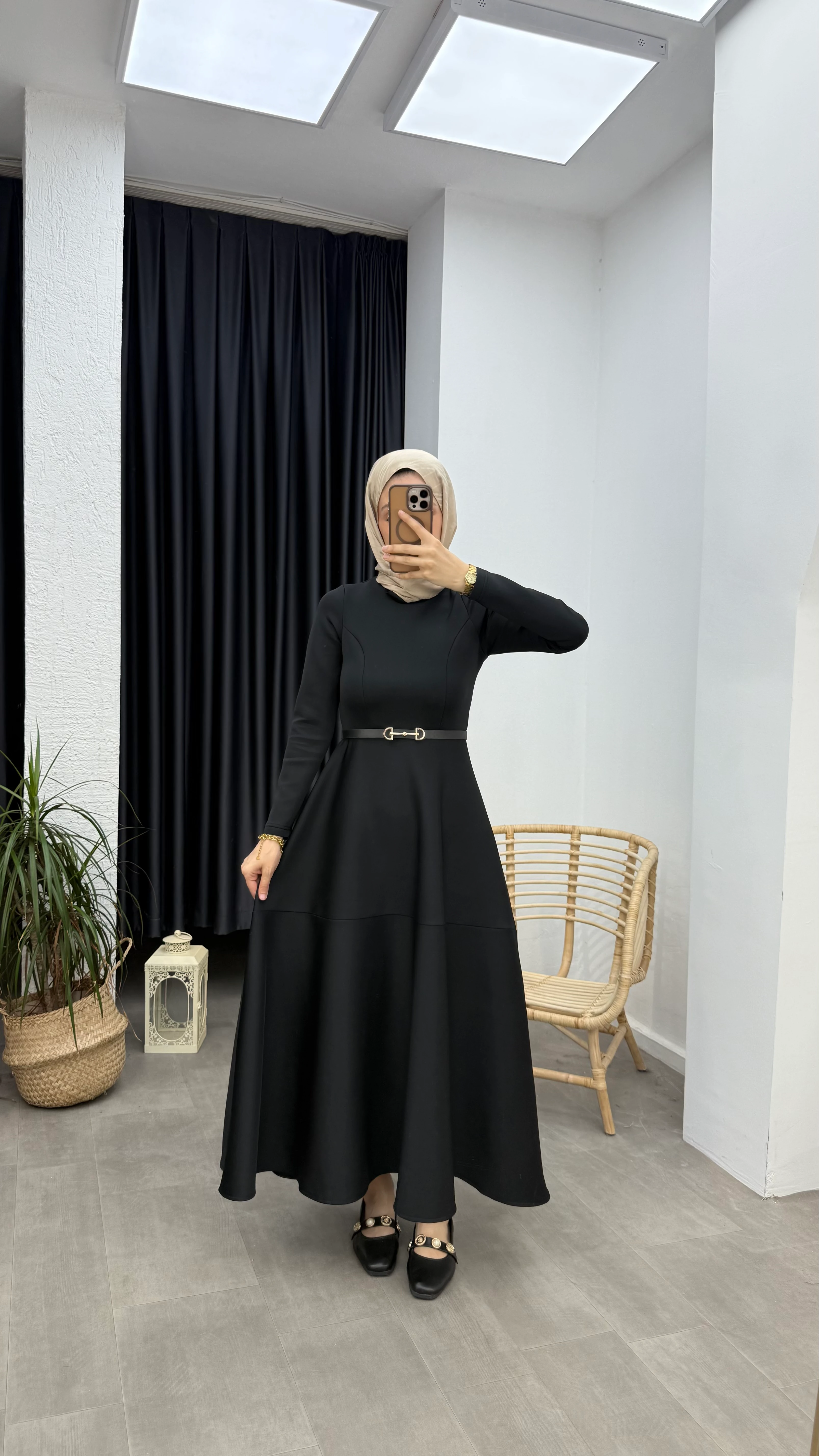 Puf Scuba Elbise - Siyah