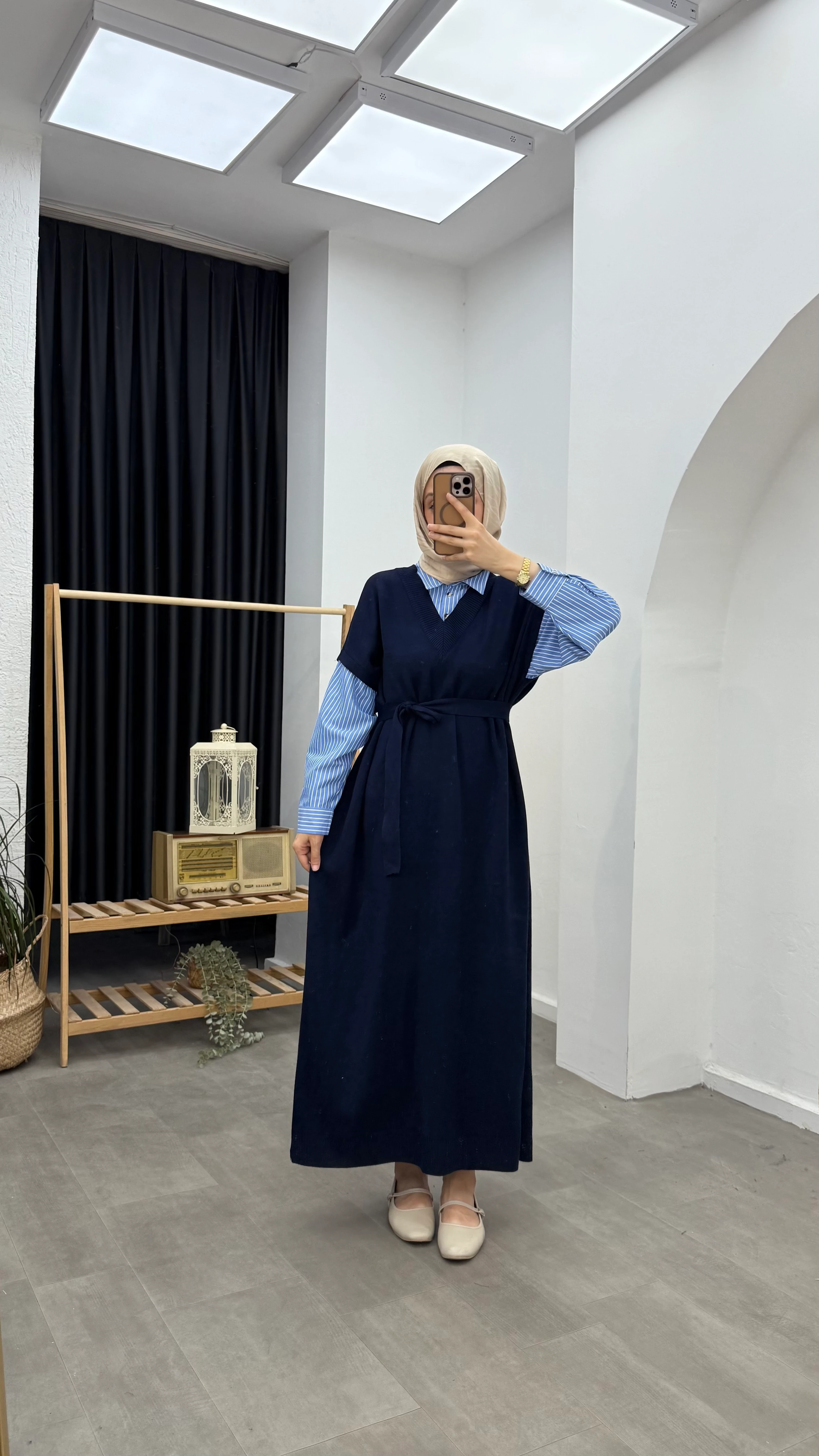 Poplin Detaylı Triko Elbise