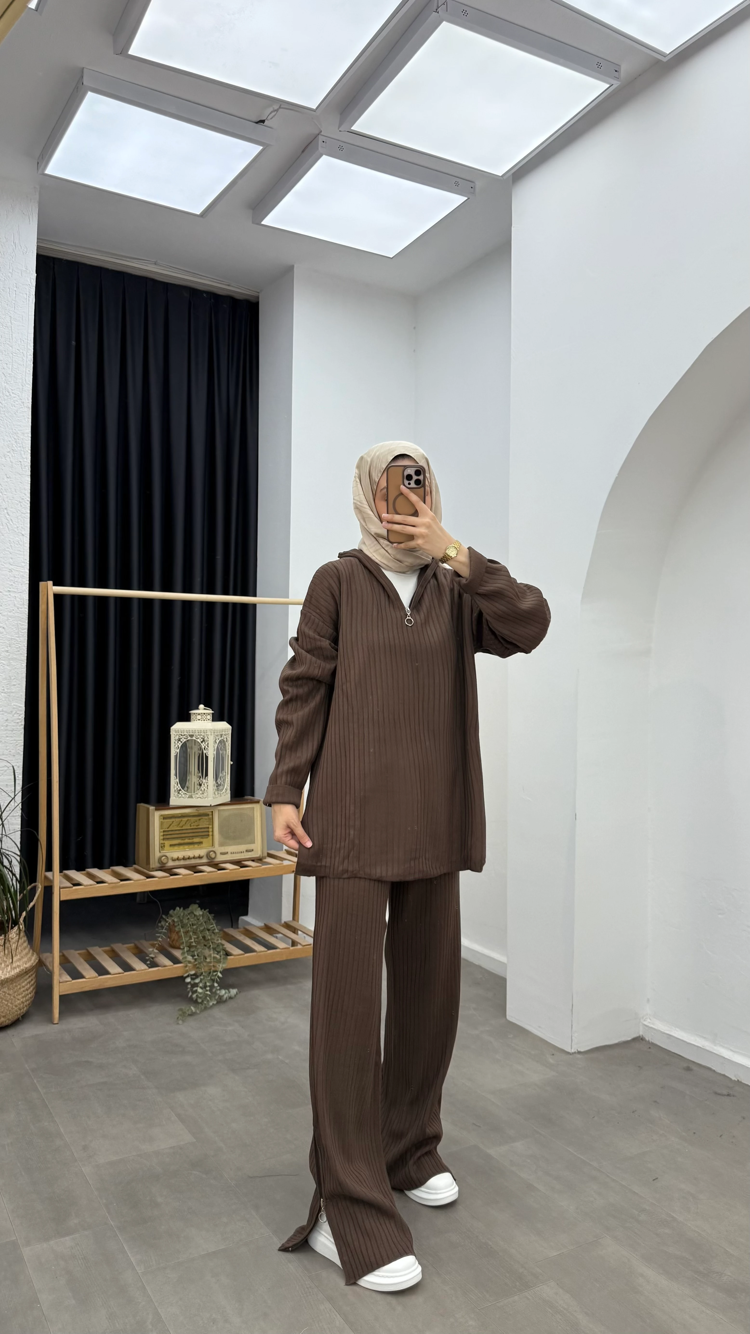 Basic Fermuar Detaylı Triko Takım - Kahve