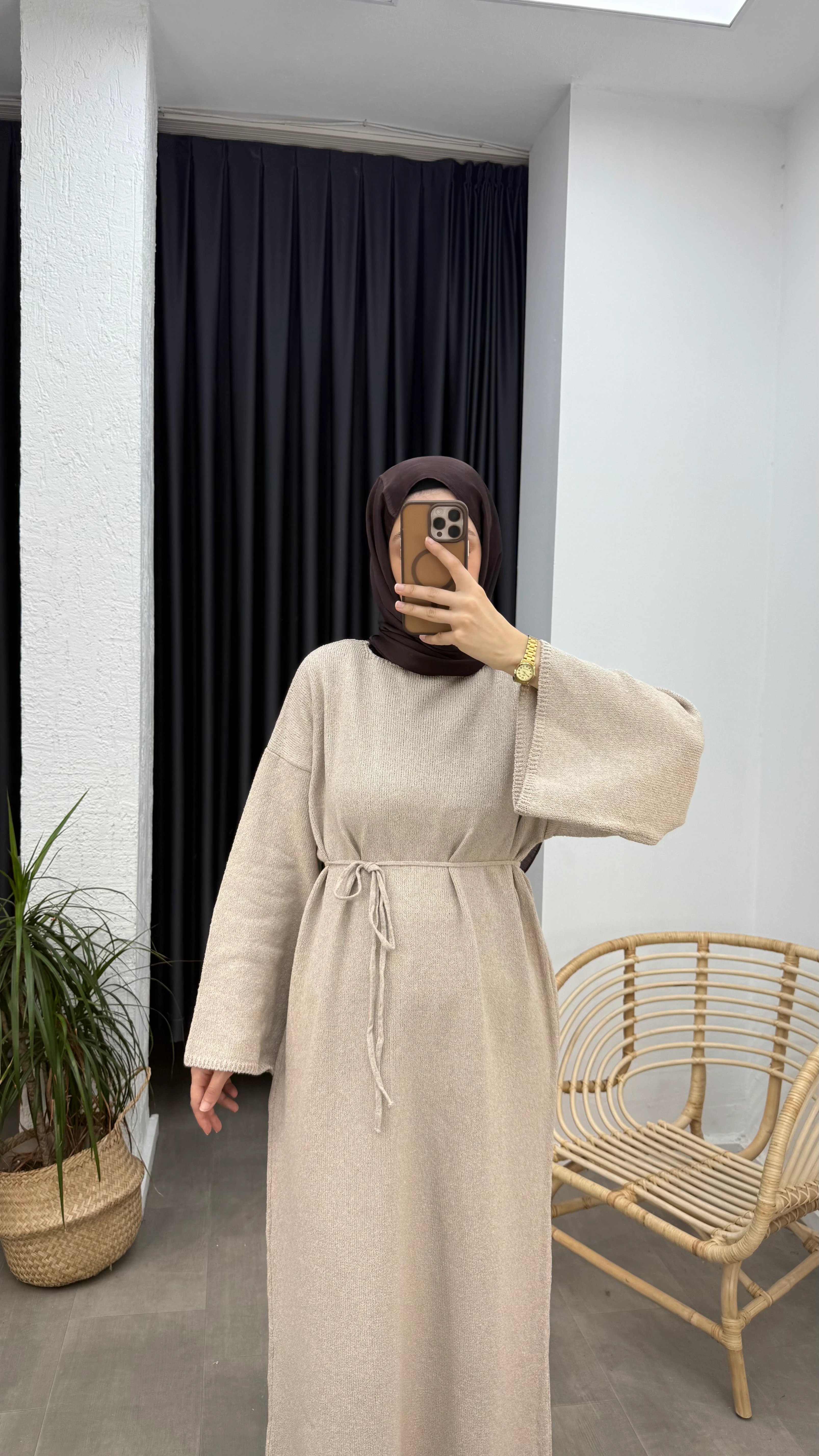 Punto Bağlama Detaylı Triko Elbise