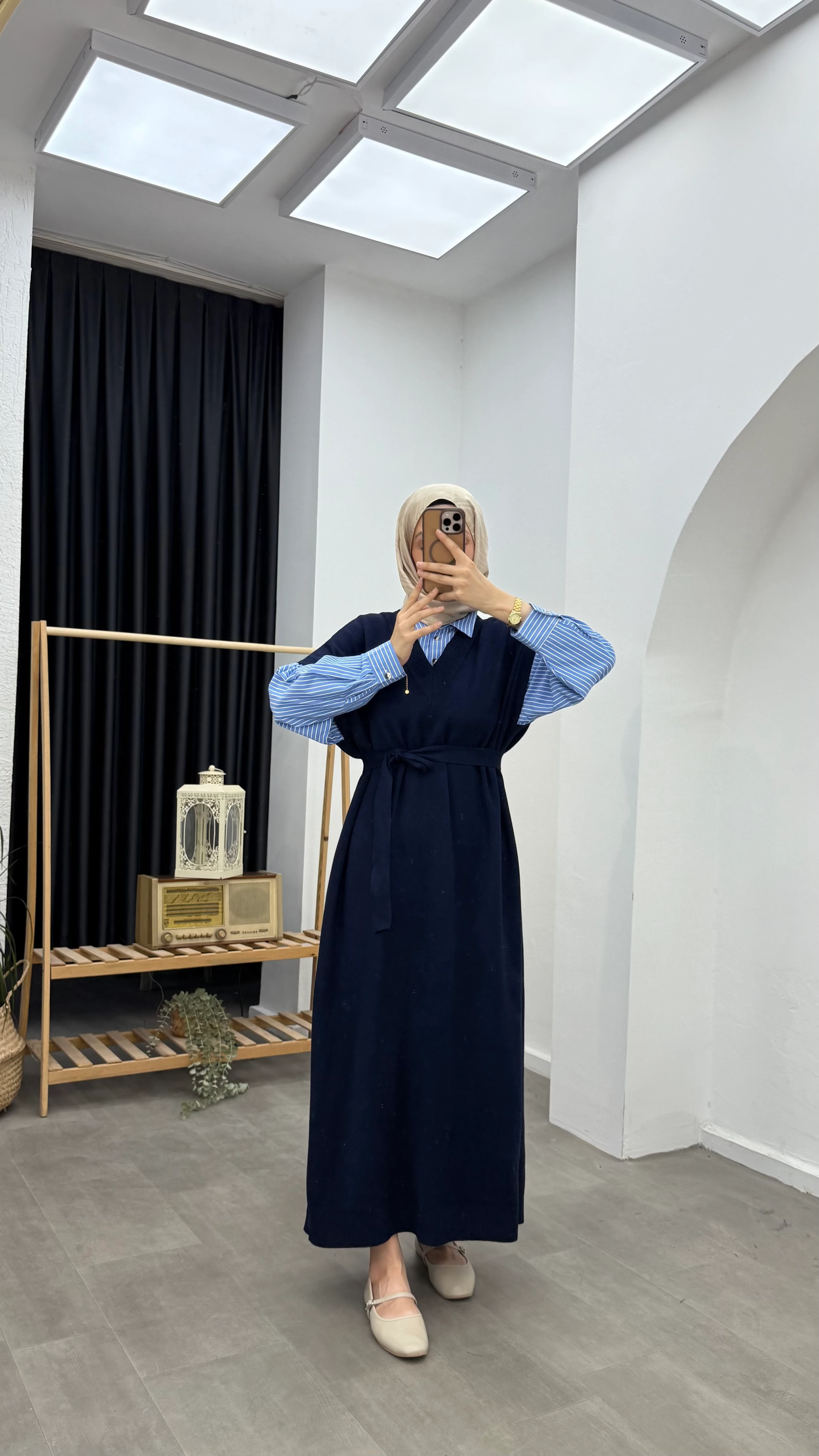 Poplin Detaylı Triko Elbise