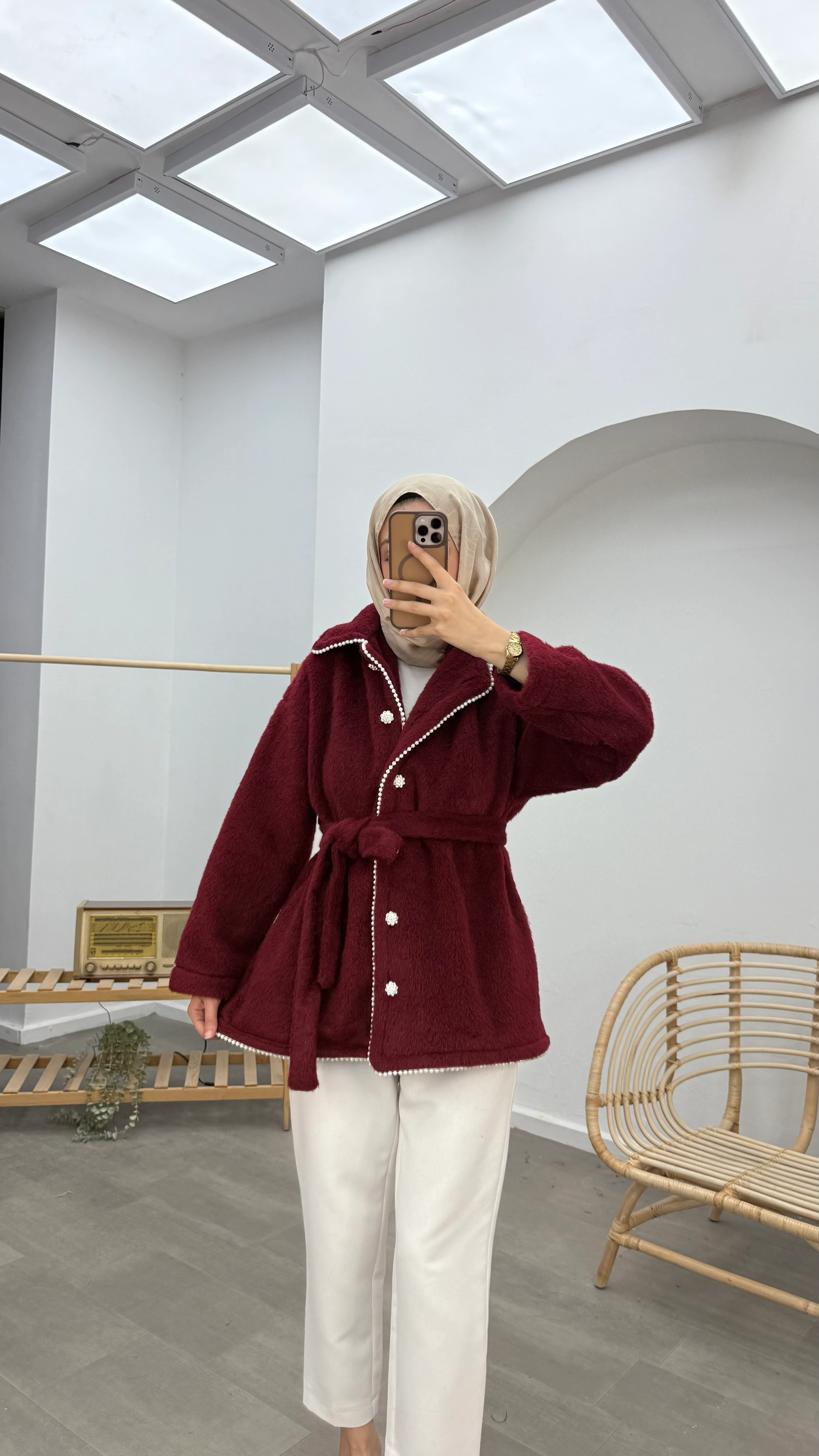 İnci Detaylı Kaşe Kaban