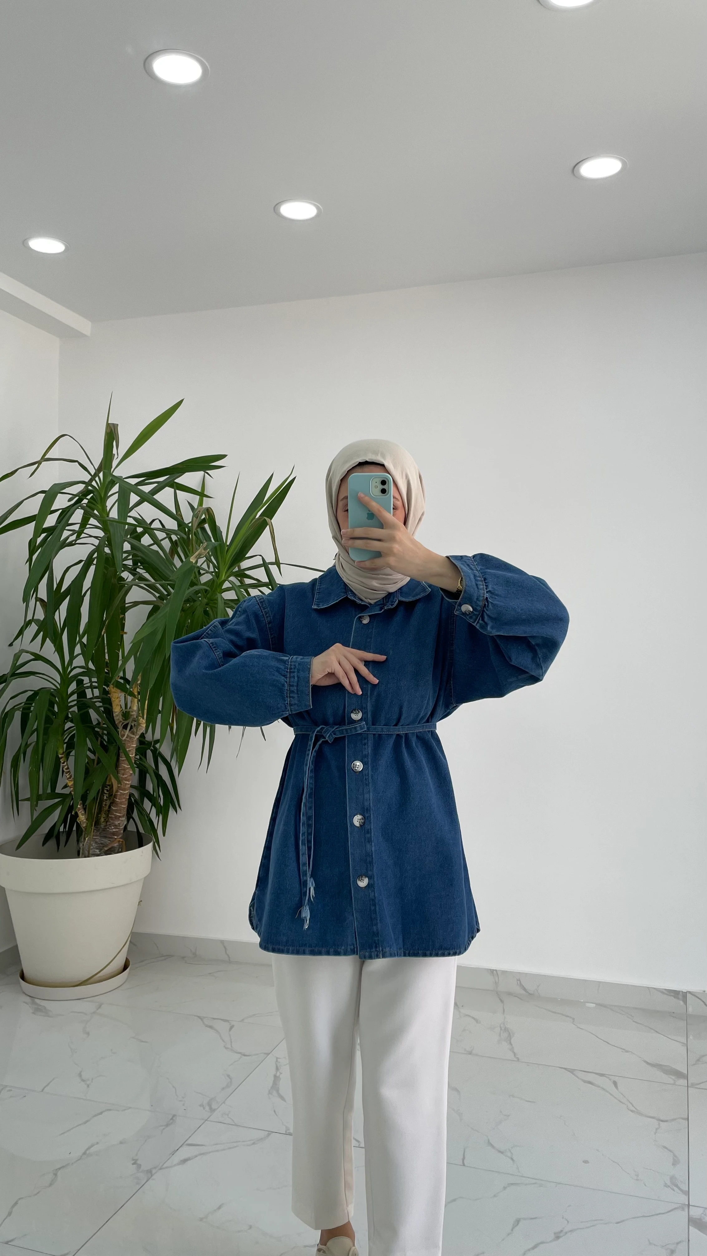 Balon Kol Denim Gömlek