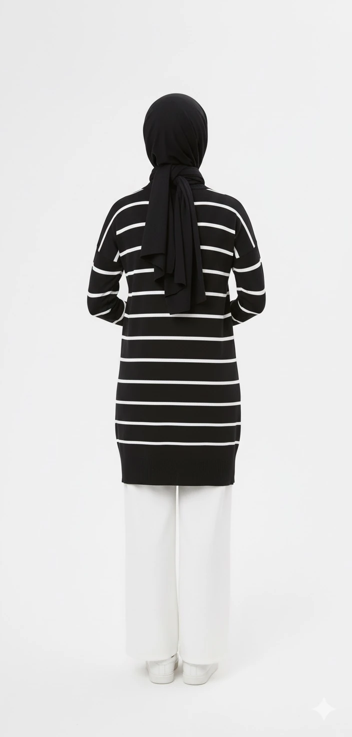 Bisiklet Yaka Merserize Çizgili Tunik