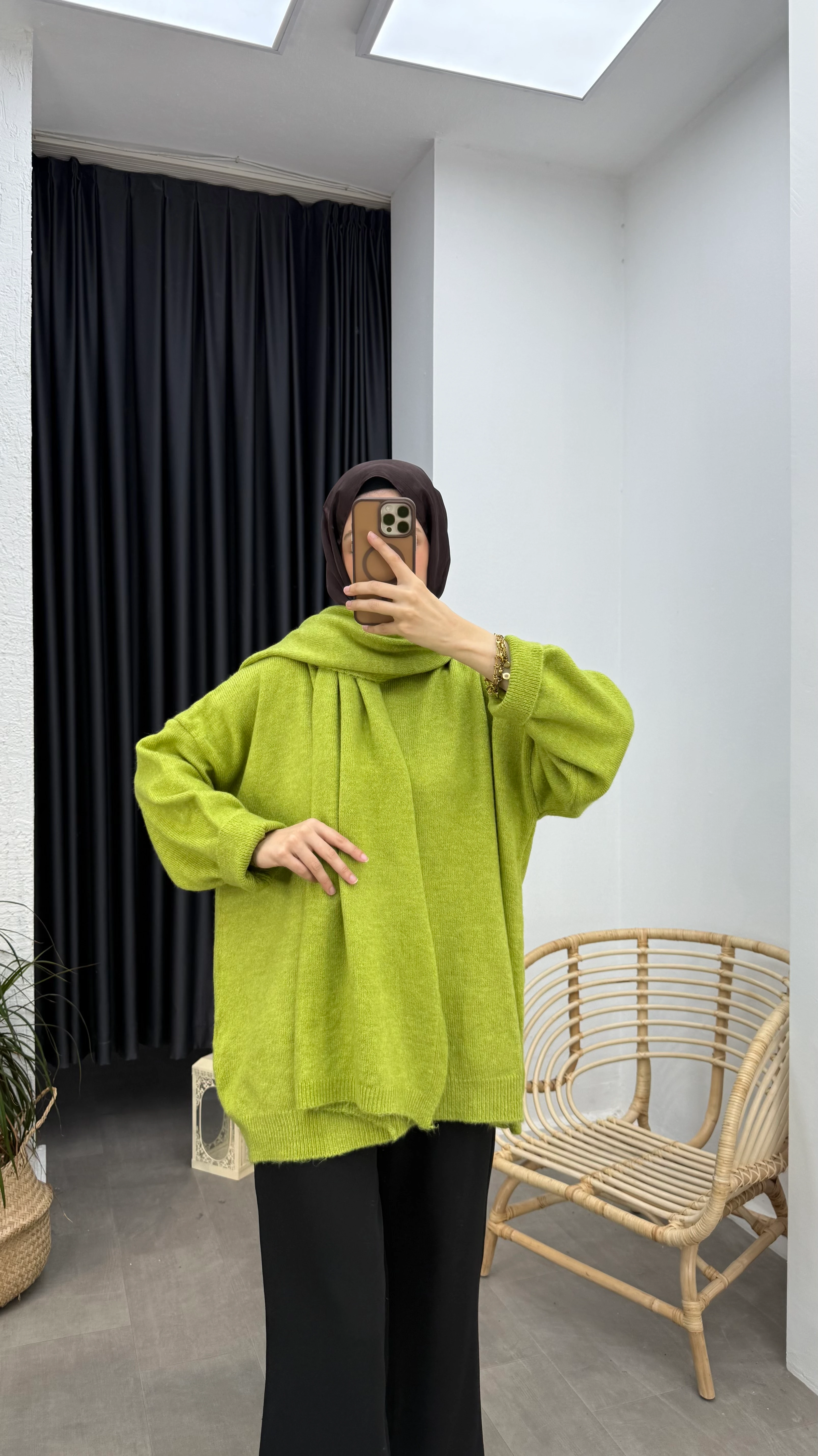 Atkılı Triko Kazak - Yeşil