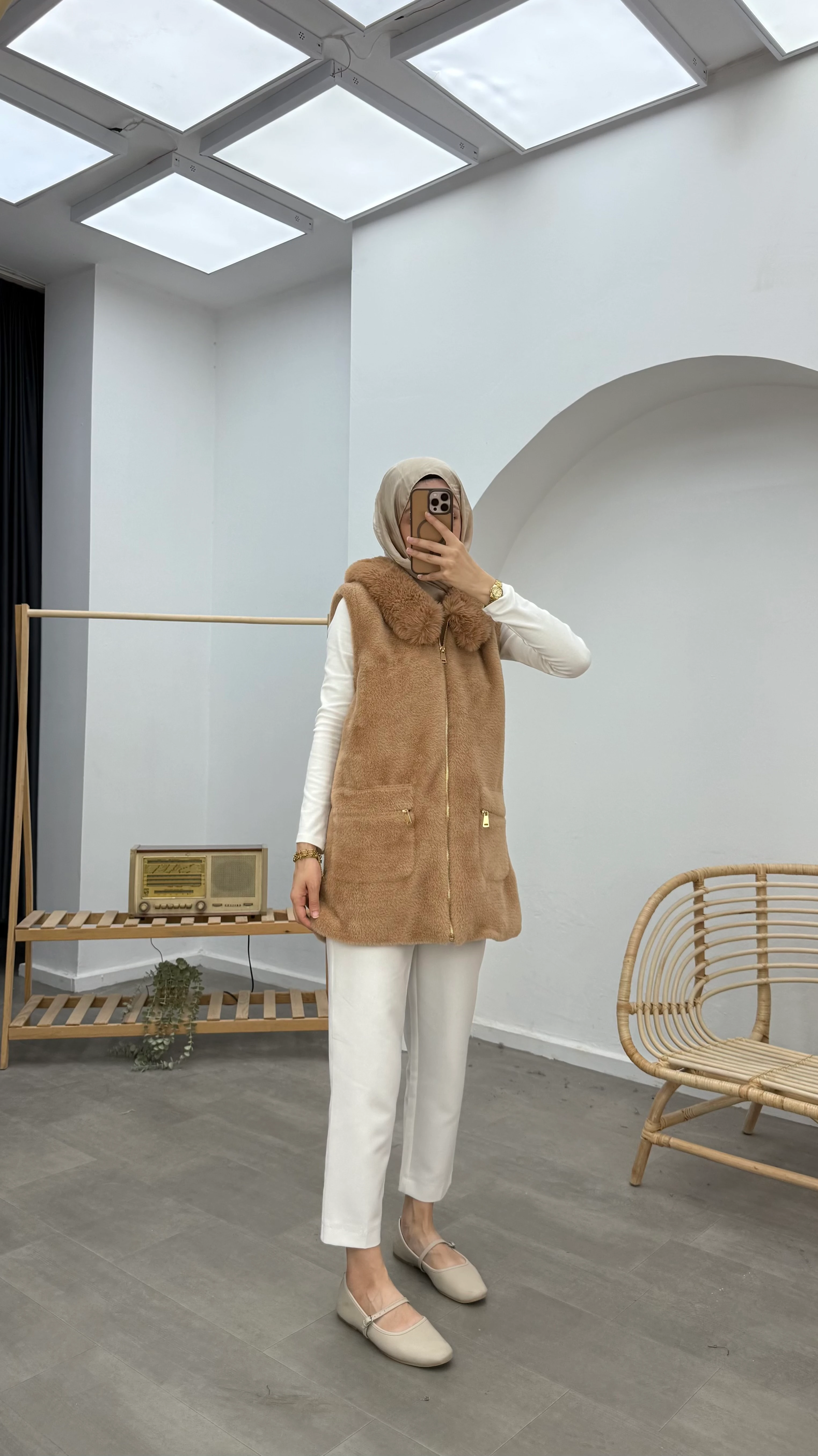 Kürklü Premium Angora Yelek - Vizon