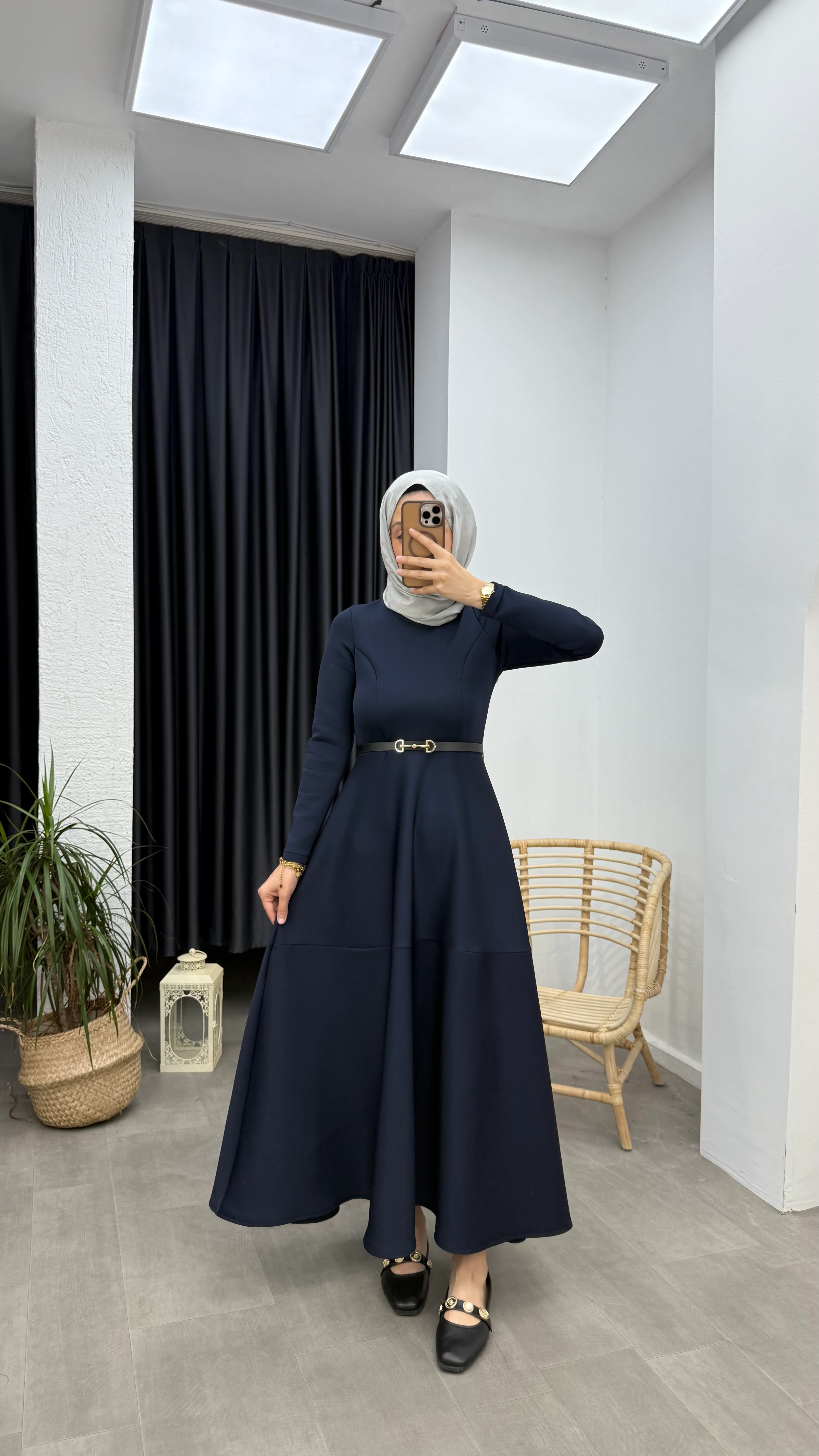 Puf Scuba Elbise - Lacivert