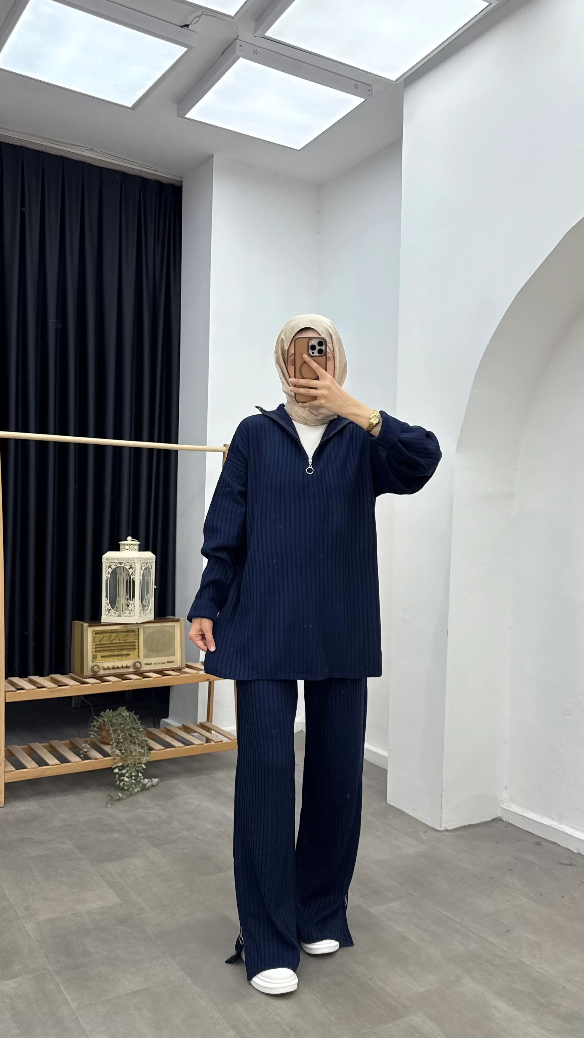 Basic Fermuar Detaylı Triko Takım - Lacivert