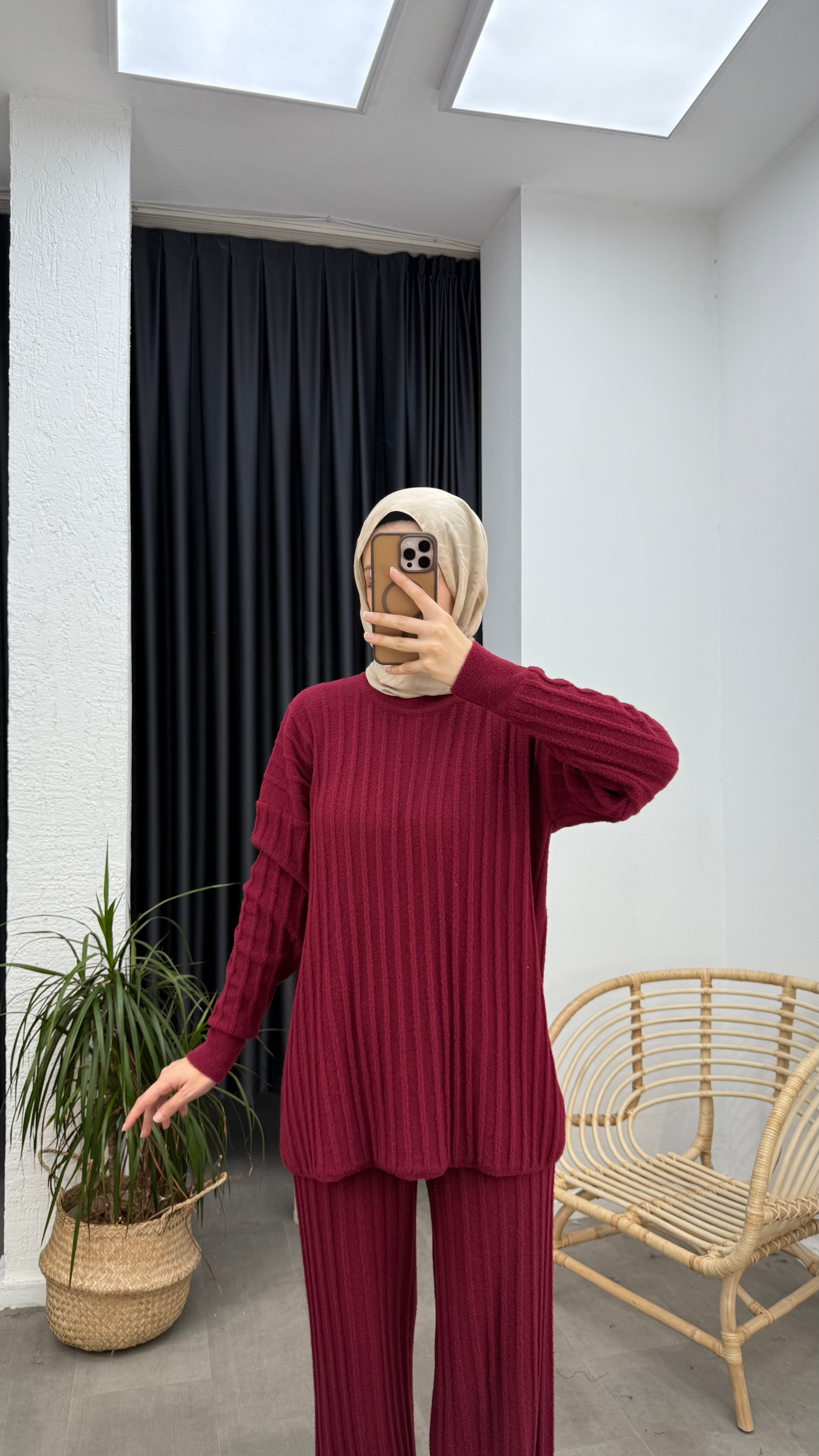 Premium Fitilli Angora İkili Takım - Bordo